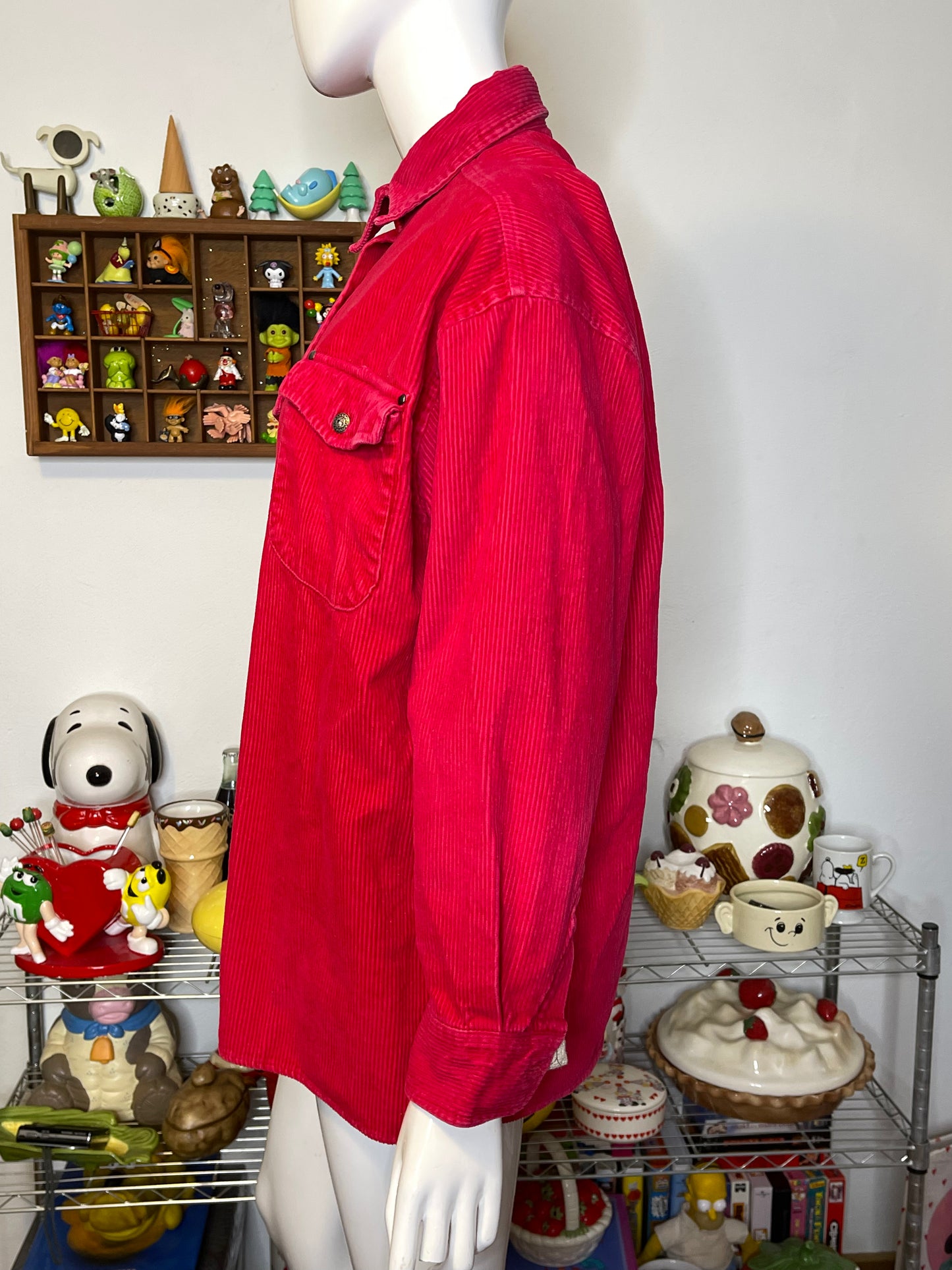 90s Bight Red Corduroy Button Up Sz L