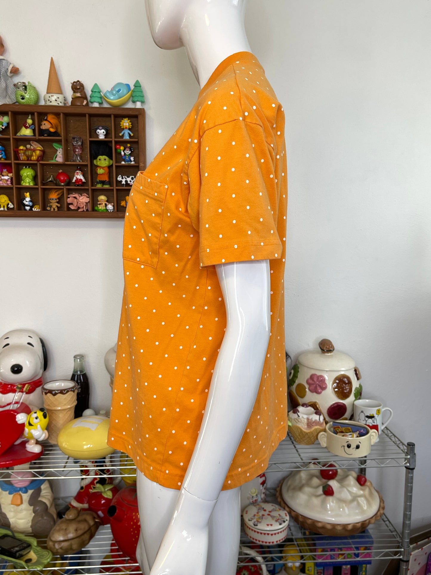 Vintage 90s Orange Polka Dot Tee Sz S