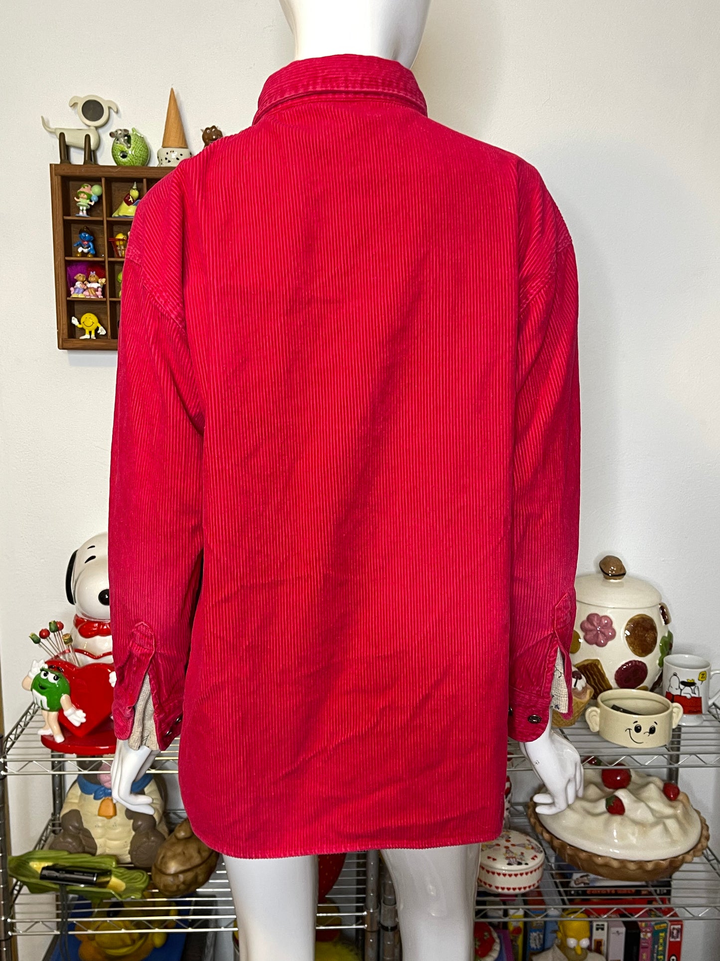90s Bight Red Corduroy Button Up Sz L