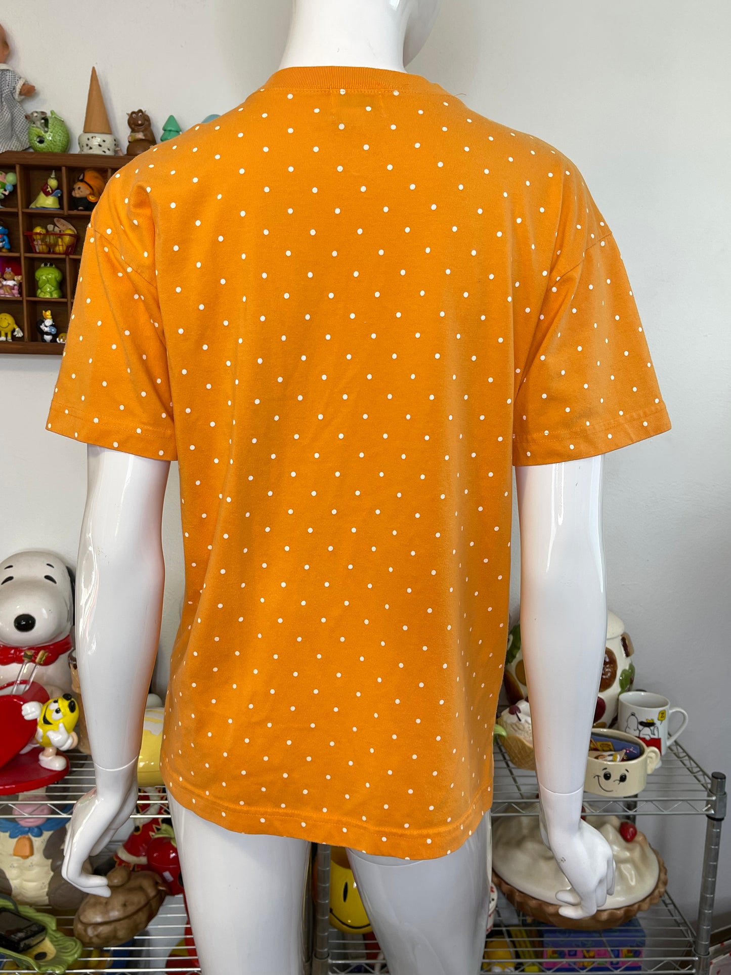 Vintage 90s Orange Polka Dot Tee Sz S