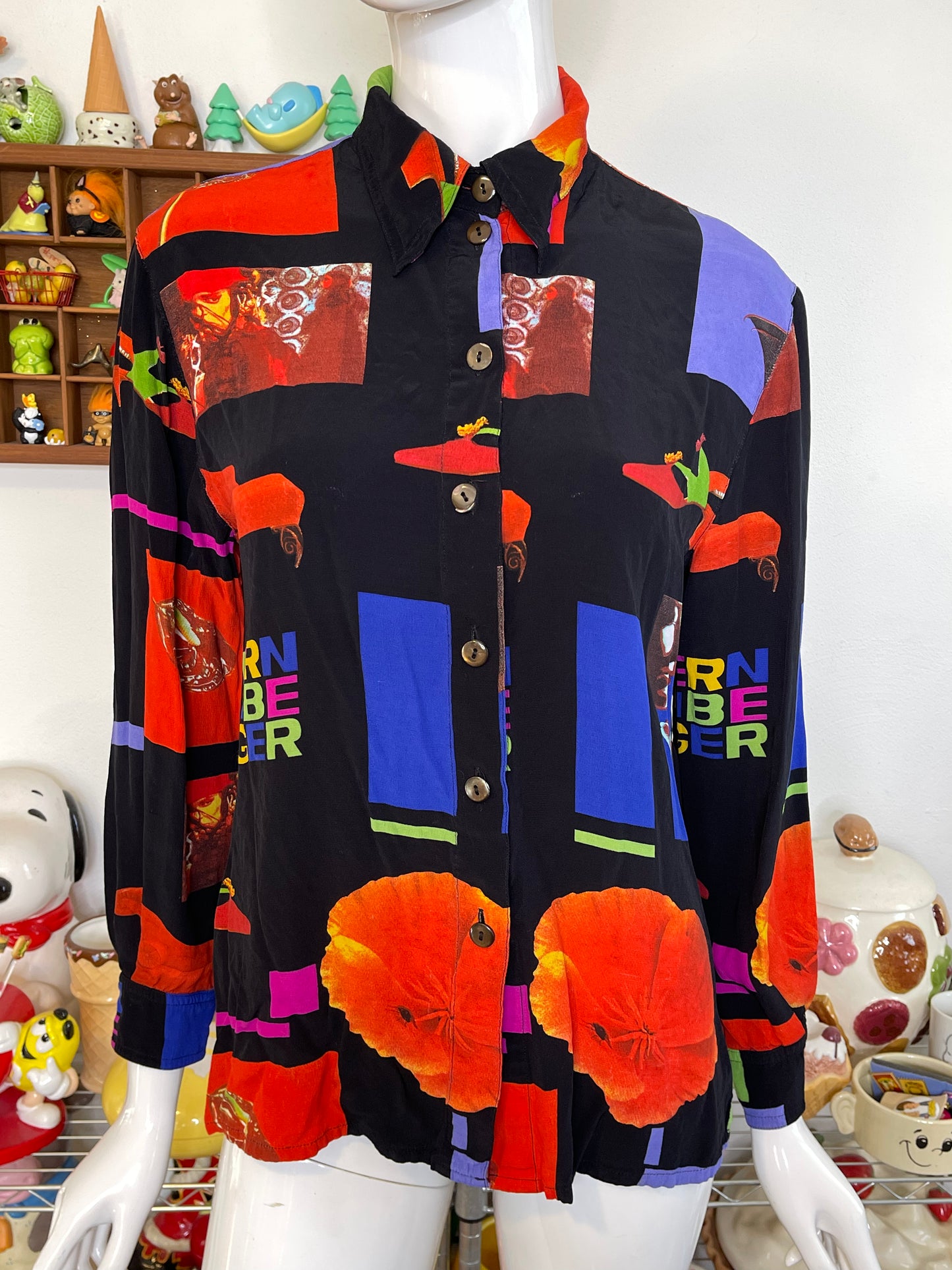 Vintage Funky Colorful Artsy Collared Button Down Sz M