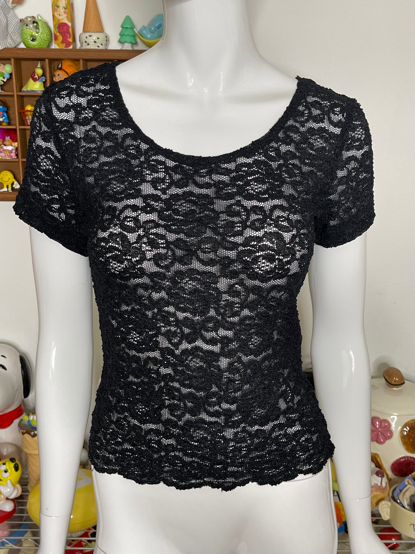 Vintage Black Sheer Lace Top Sz M/L