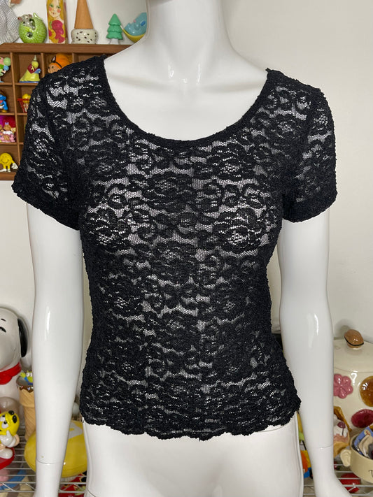 Vintage Black Sheer Lace Top Sz M/L