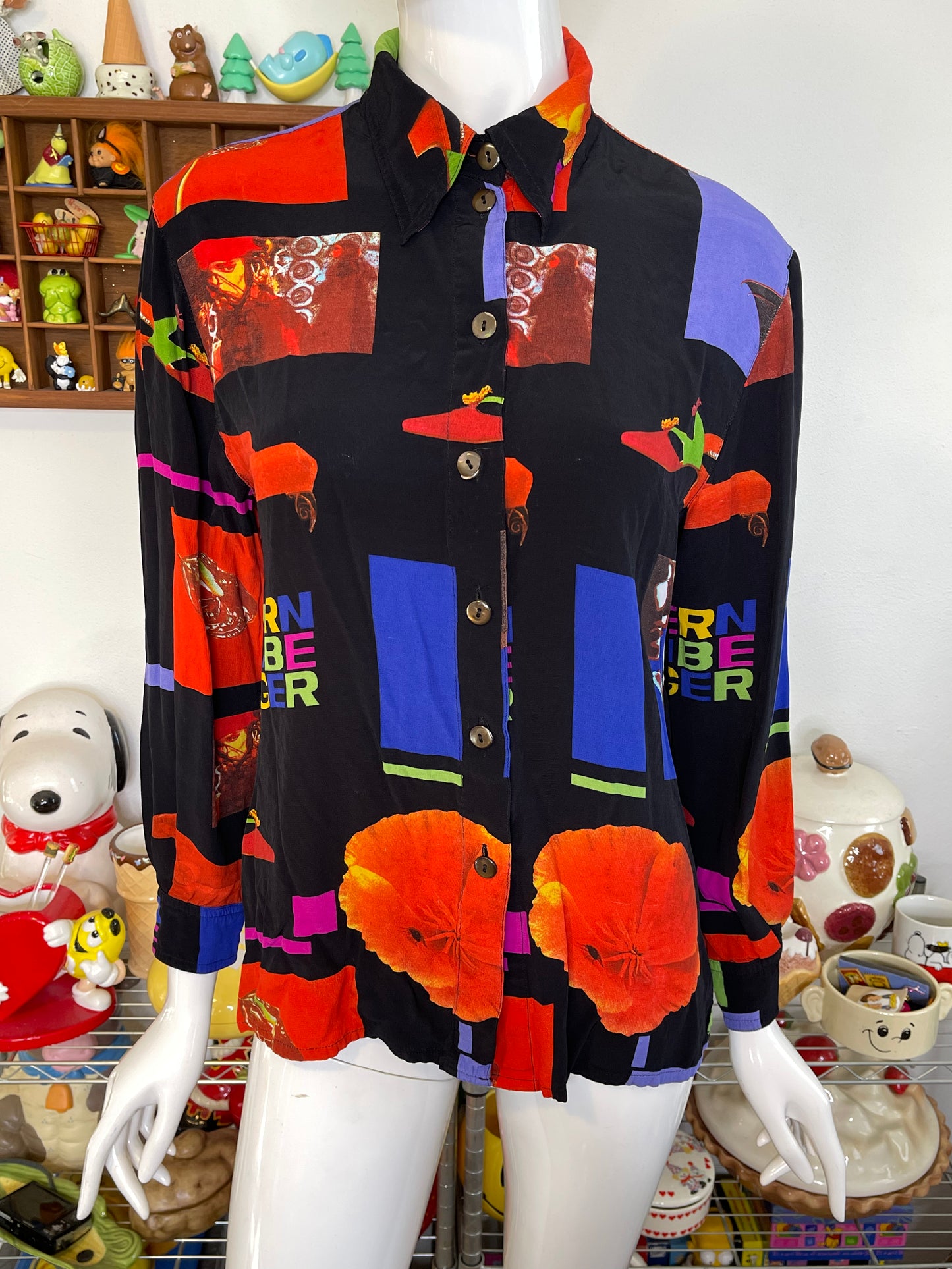 Vintage Funky Colorful Artsy Collared Button Down Sz M