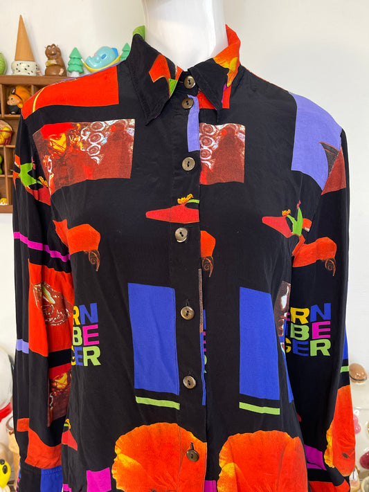 Vintage Funky Colorful Artsy Collared Button Down Sz M