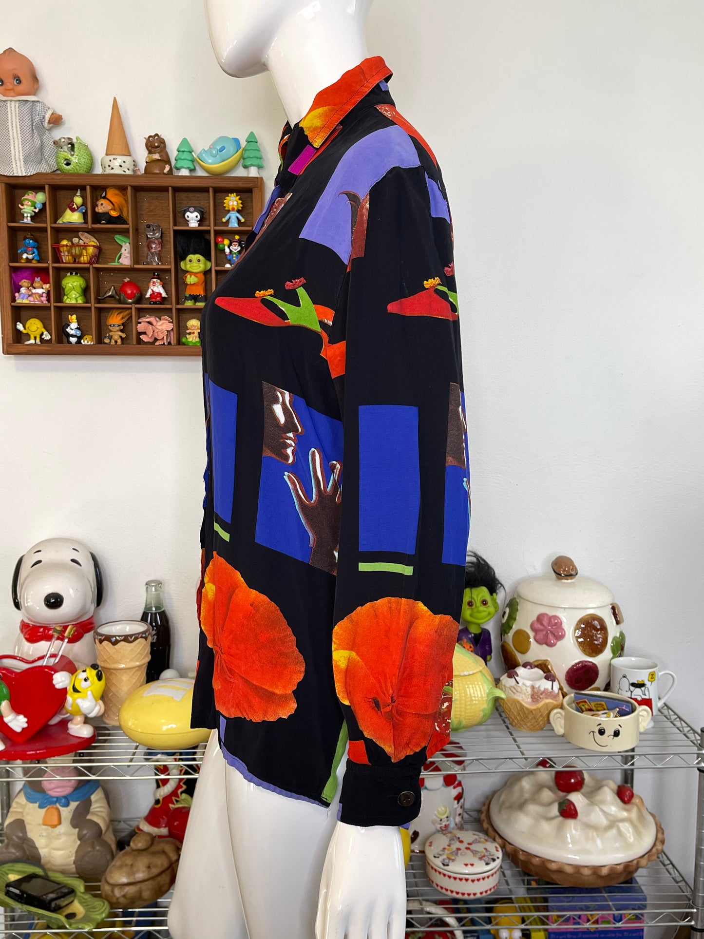 Vintage Funky Colorful Artsy Collared Button Down Sz M