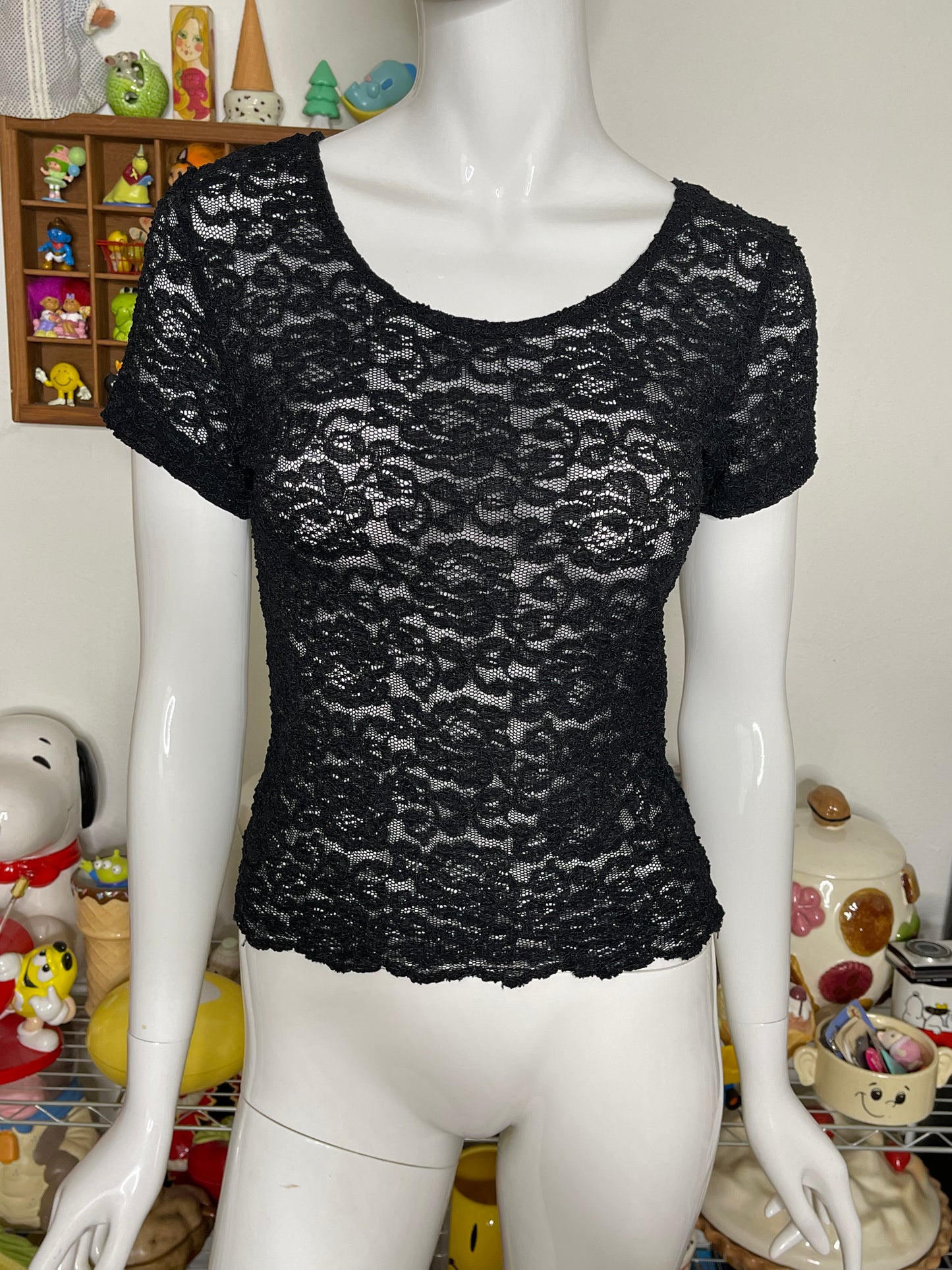 Vintage Black Sheer Lace Top Sz M/L