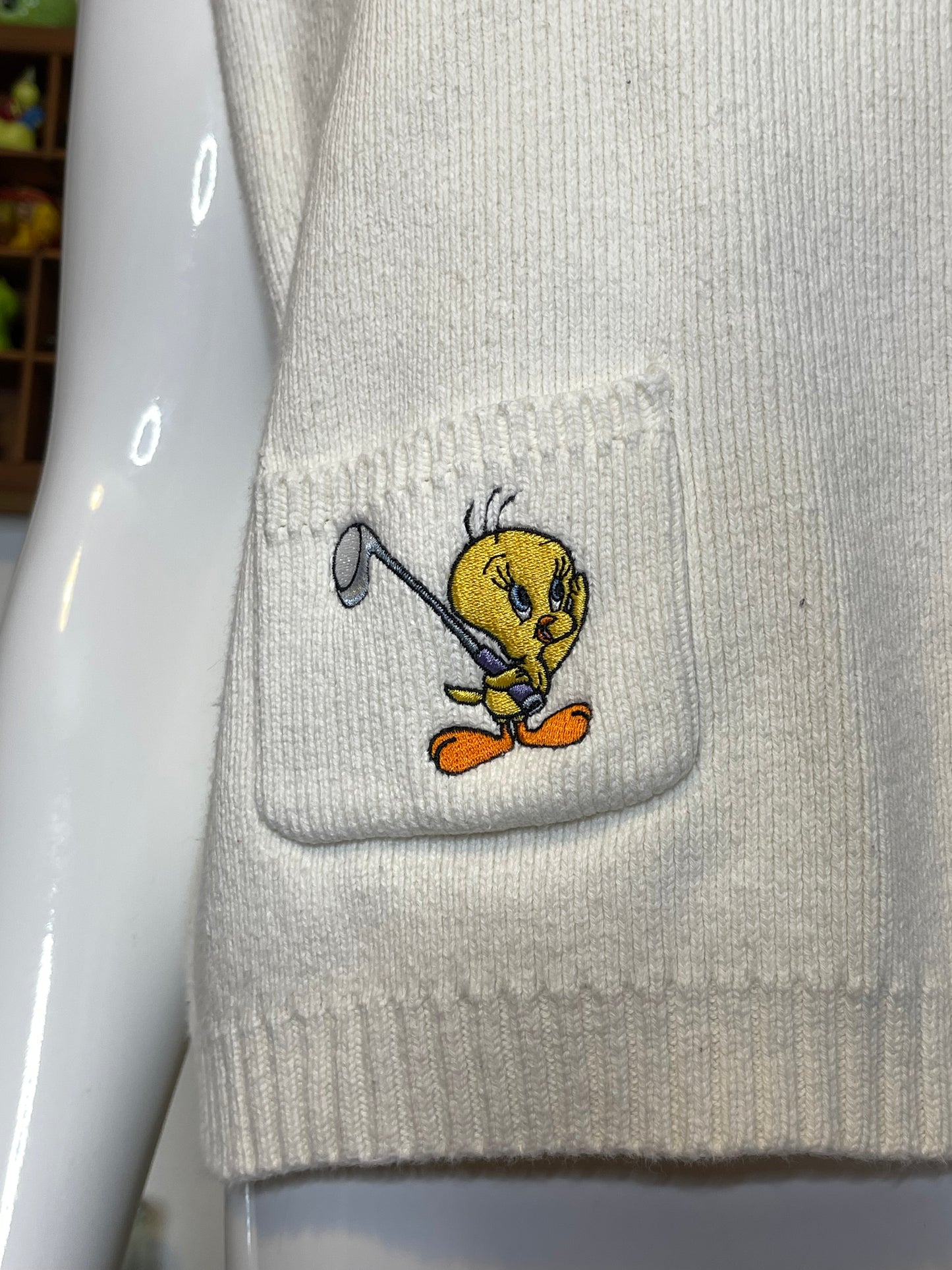 Vintage 90s Tweety Golf Cream Knit Vest Sz M