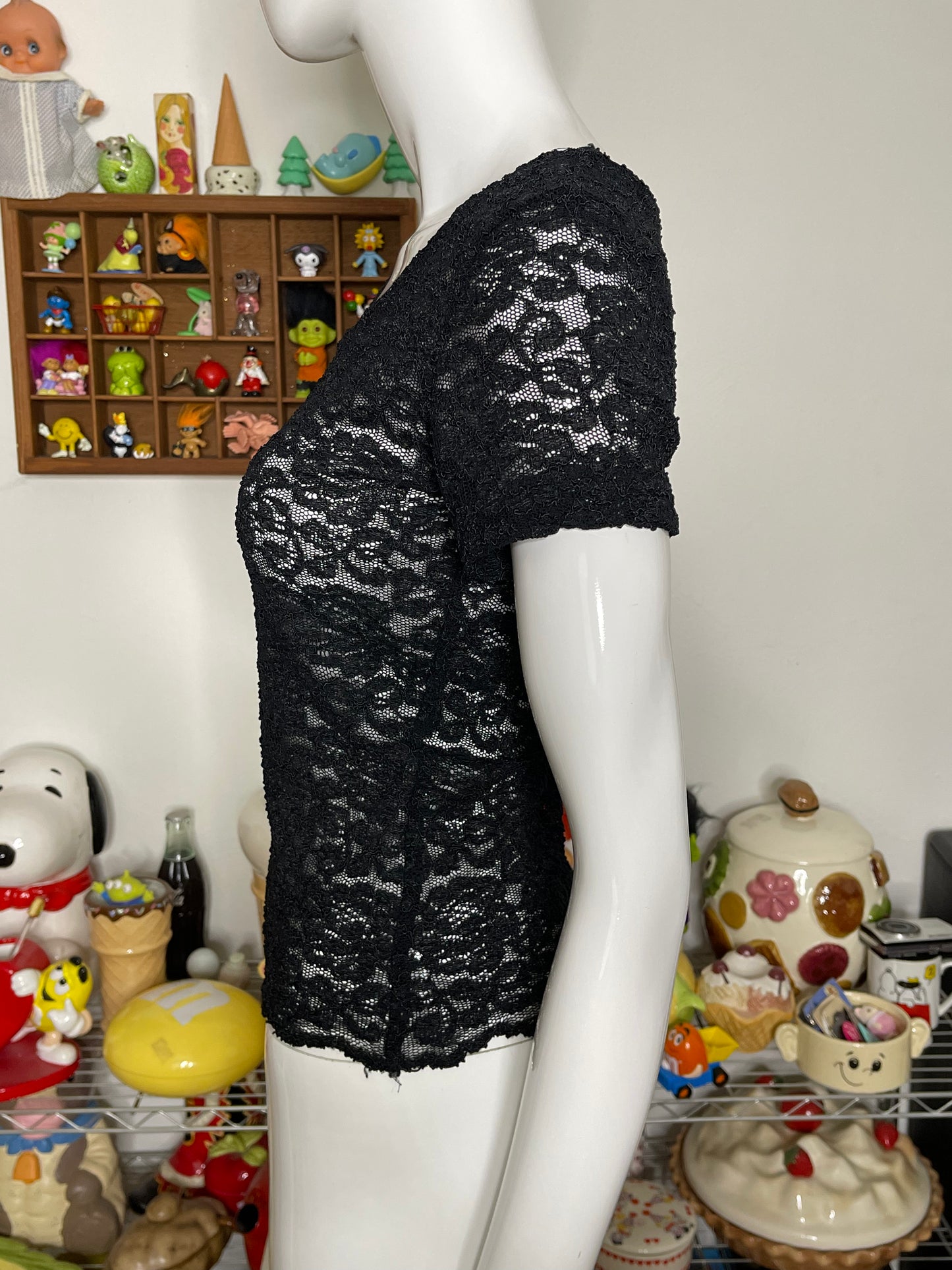 Vintage Black Sheer Lace Top Sz M/L
