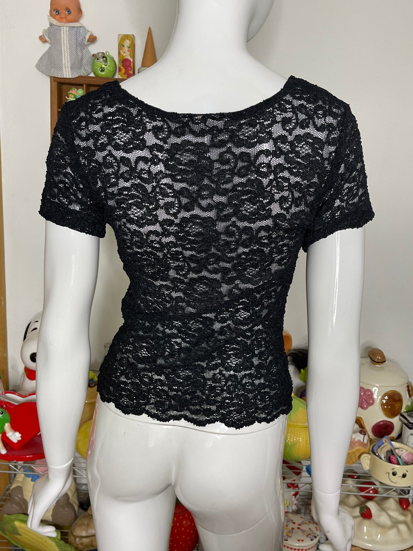 Vintage Black Sheer Lace Top Sz M/L