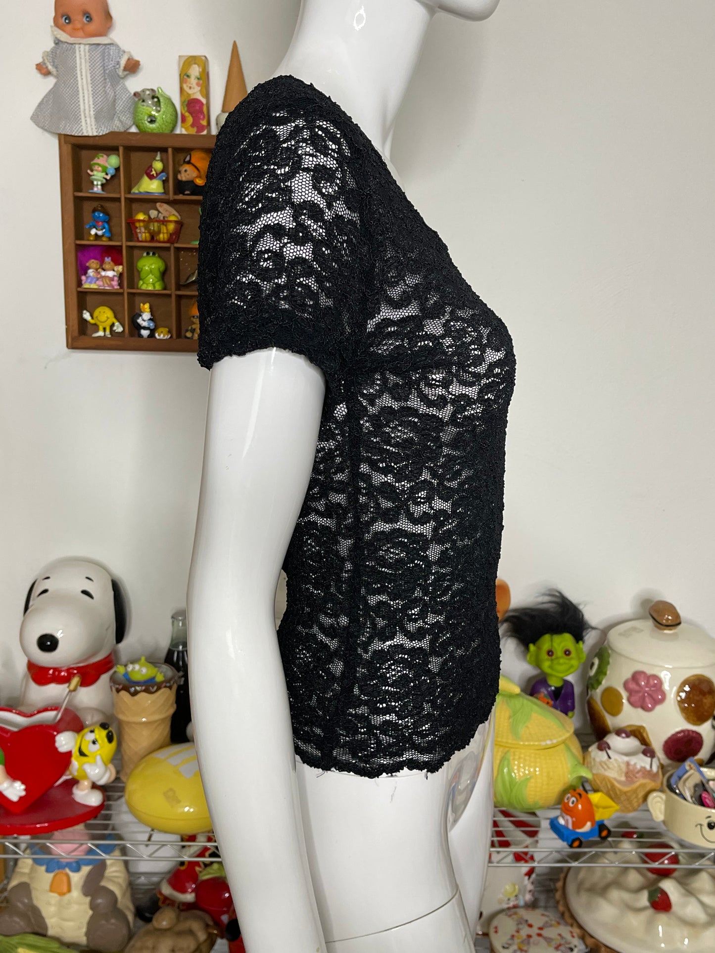 Vintage Black Sheer Lace Top Sz M/L