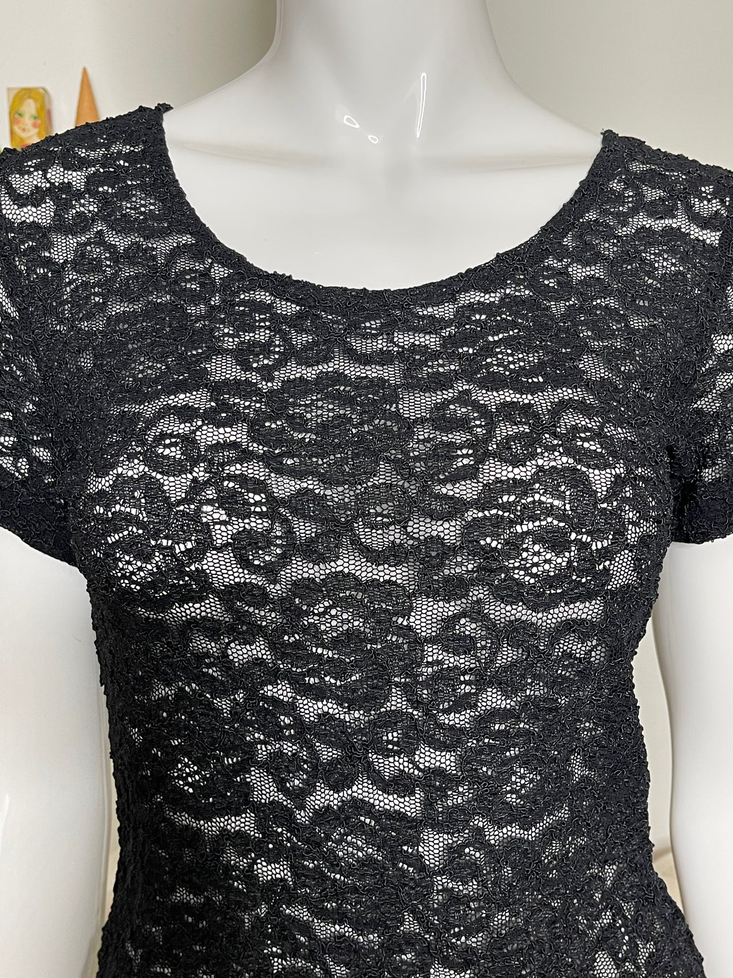 Vintage Black Sheer Lace Top Sz M/L