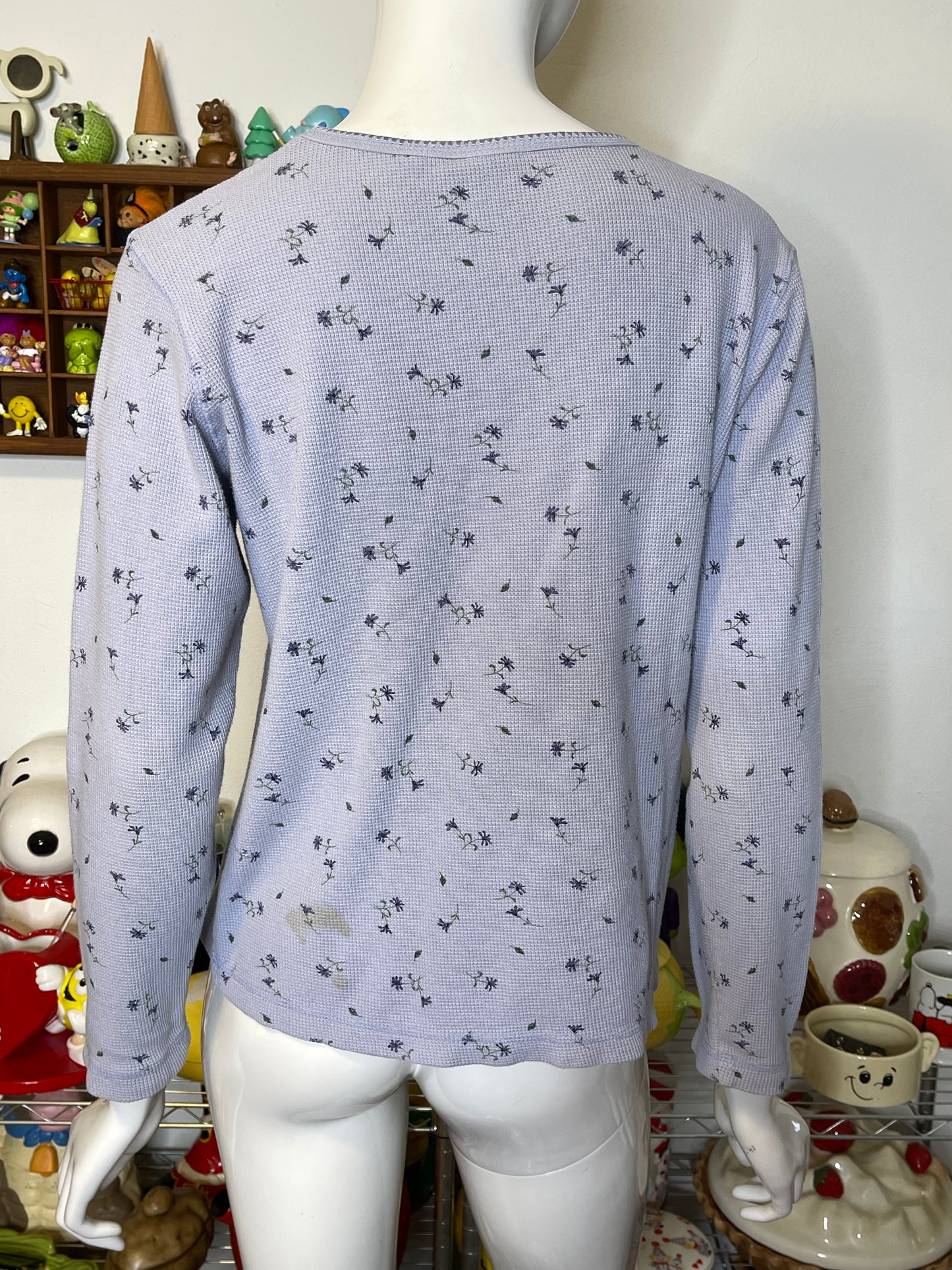 2000s Floral Lilac Waffle Knit Long Sleeve Sz S