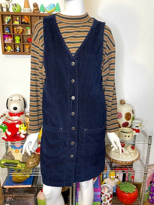 Vintage NorthCrest Navy Blue Corduroy Dress Sz L