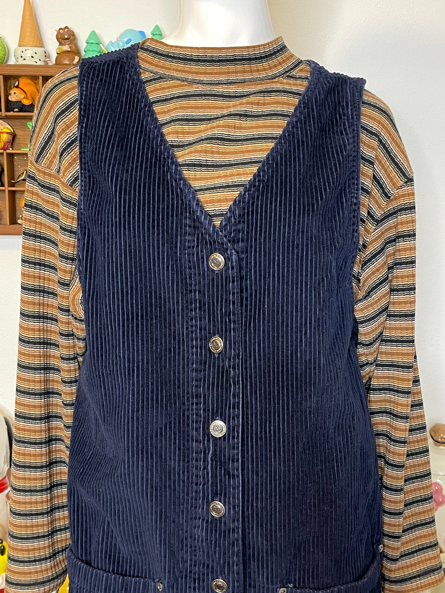 Vintage NorthCrest Navy Blue Corduroy Dress Sz L