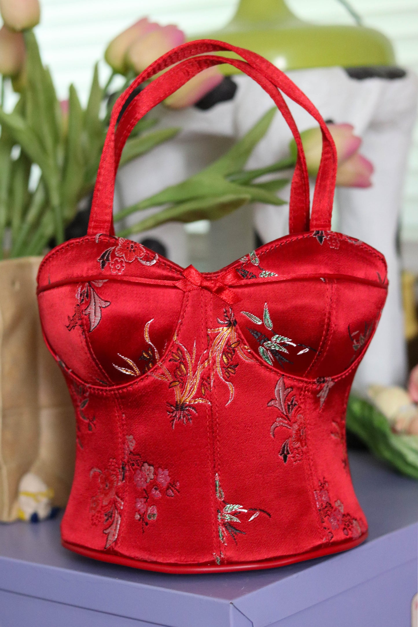 2000s Deadstock Red Floral Bustier Purse (D)