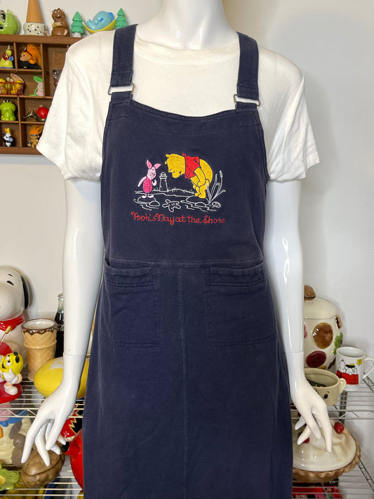 Vintage 90s Pooh & Piglet Embroidered Oversized Overall Dress Sz S