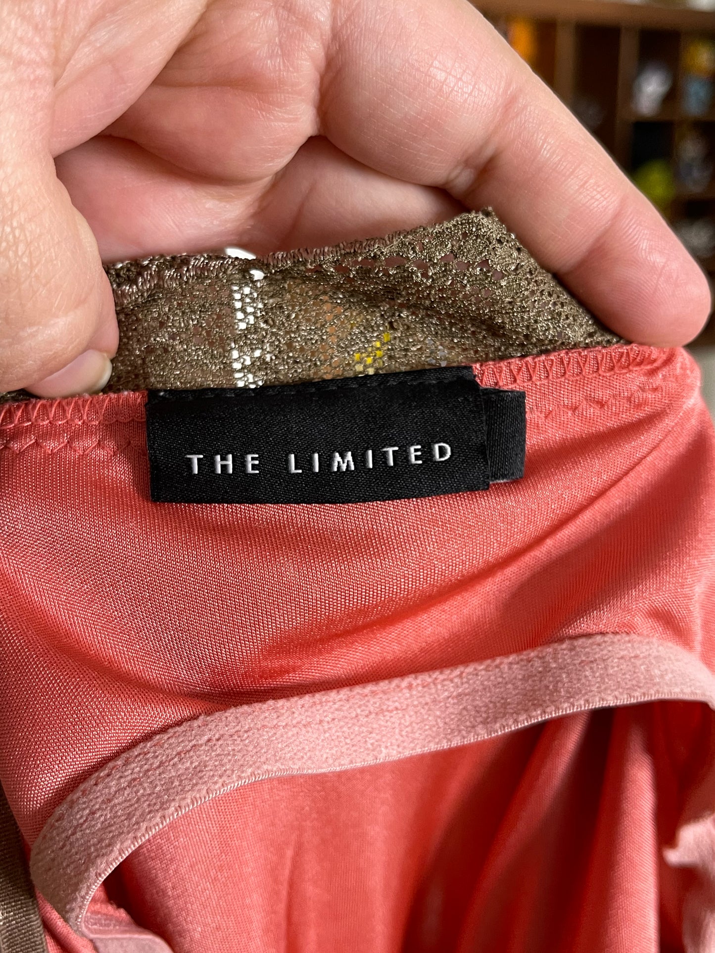 2000s Coral And Brown Lace Slip Cami Top Sz M