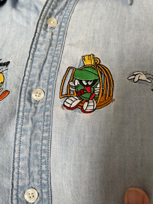 90s Looney Tunes Denim Button Down Long Sleeve sz L