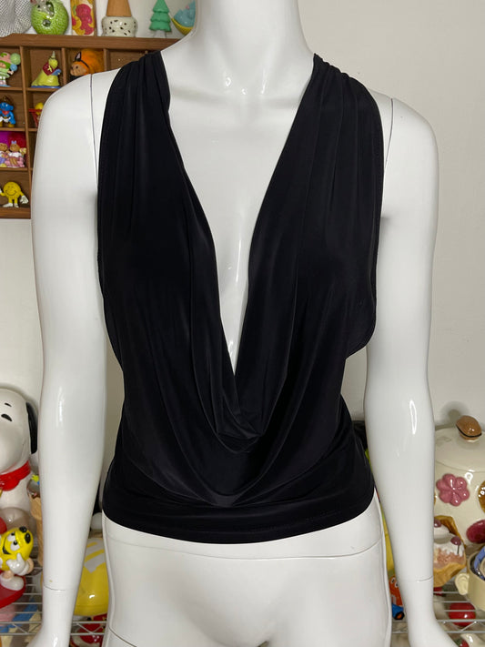 Vintage 2000s Cowl Neck Open Chain Back Top Sz M
