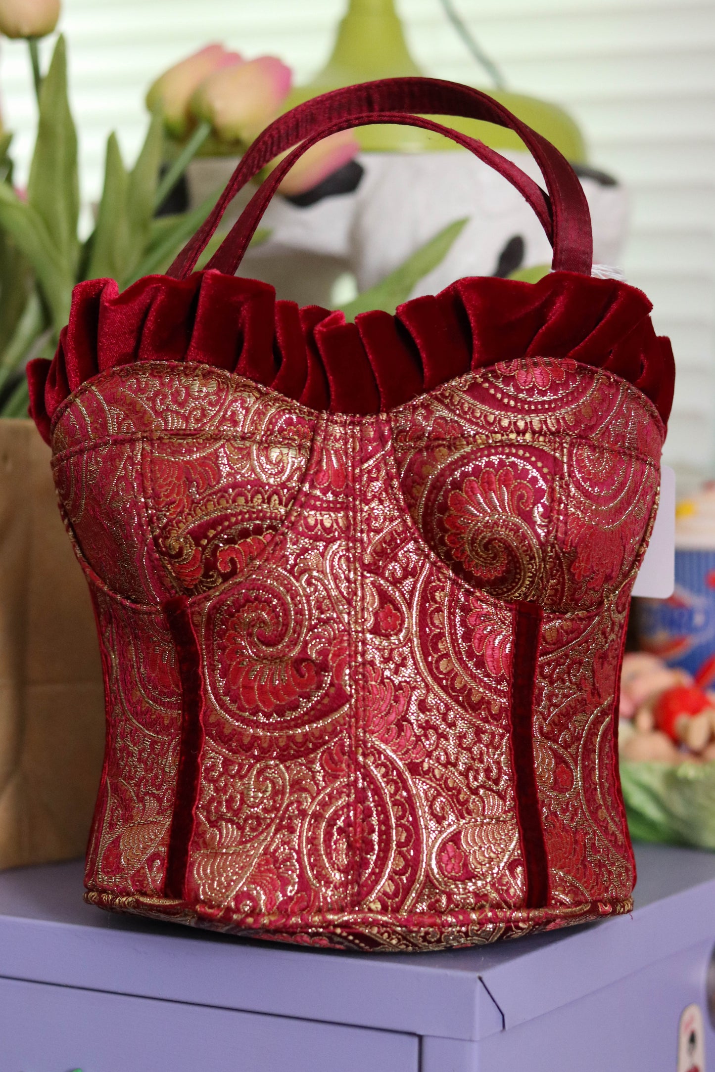 Y2K Deadstock Velvet Renaissance Style Bustier Corset Purse (D)