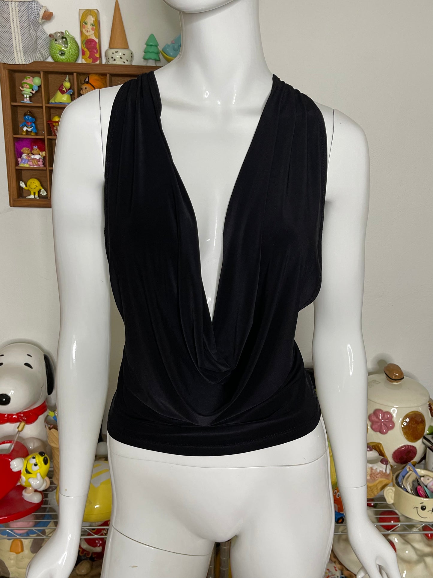 Vintage 2000s Cowl Neck Open Chain Back Top Sz M
