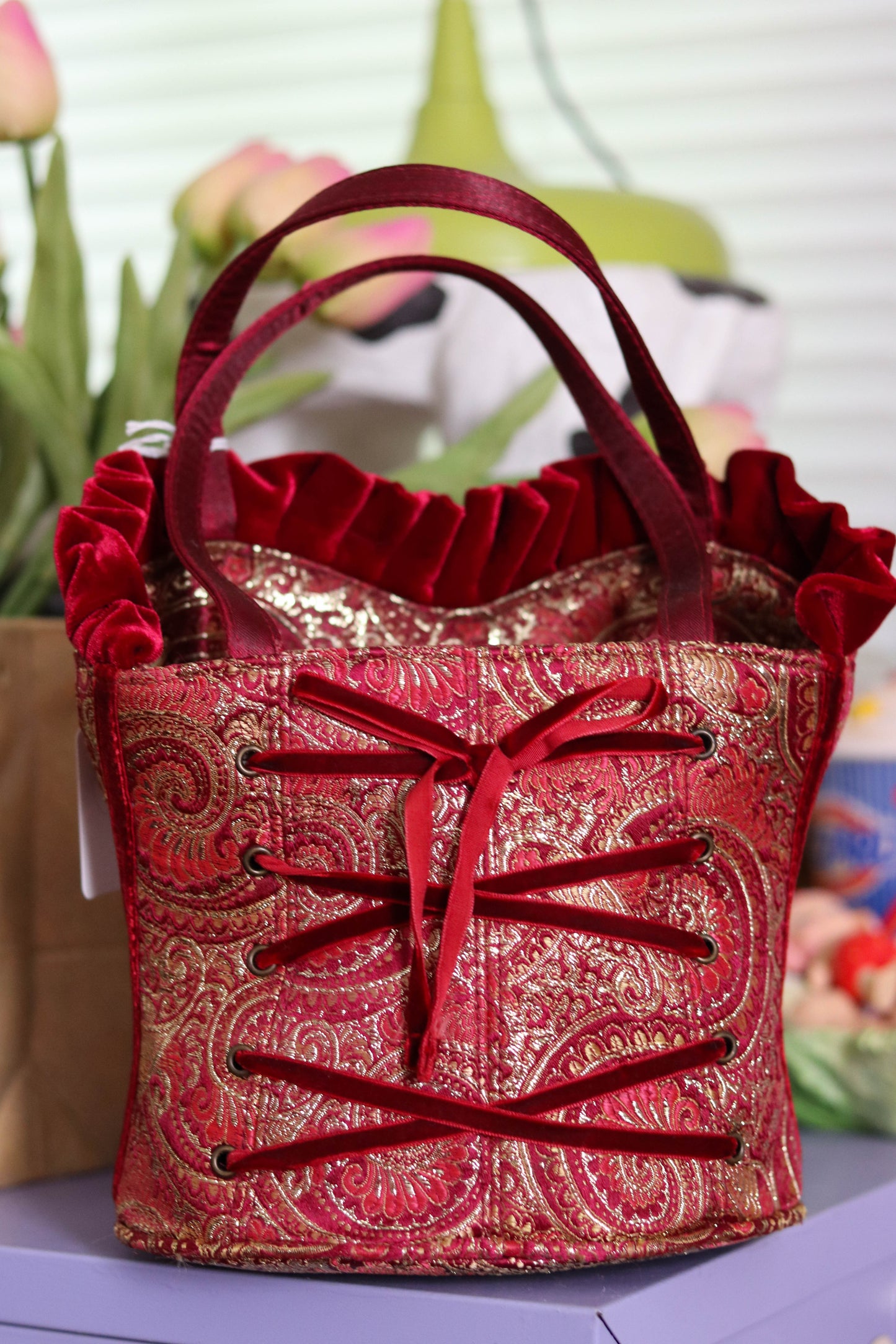 Y2K Deadstock Velvet Renaissance Style Bustier Corset Purse (D)