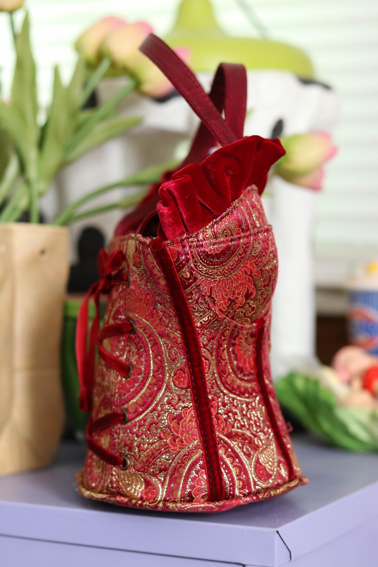 Y2K Deadstock Velvet Renaissance Style Bustier Corset Purse (D)