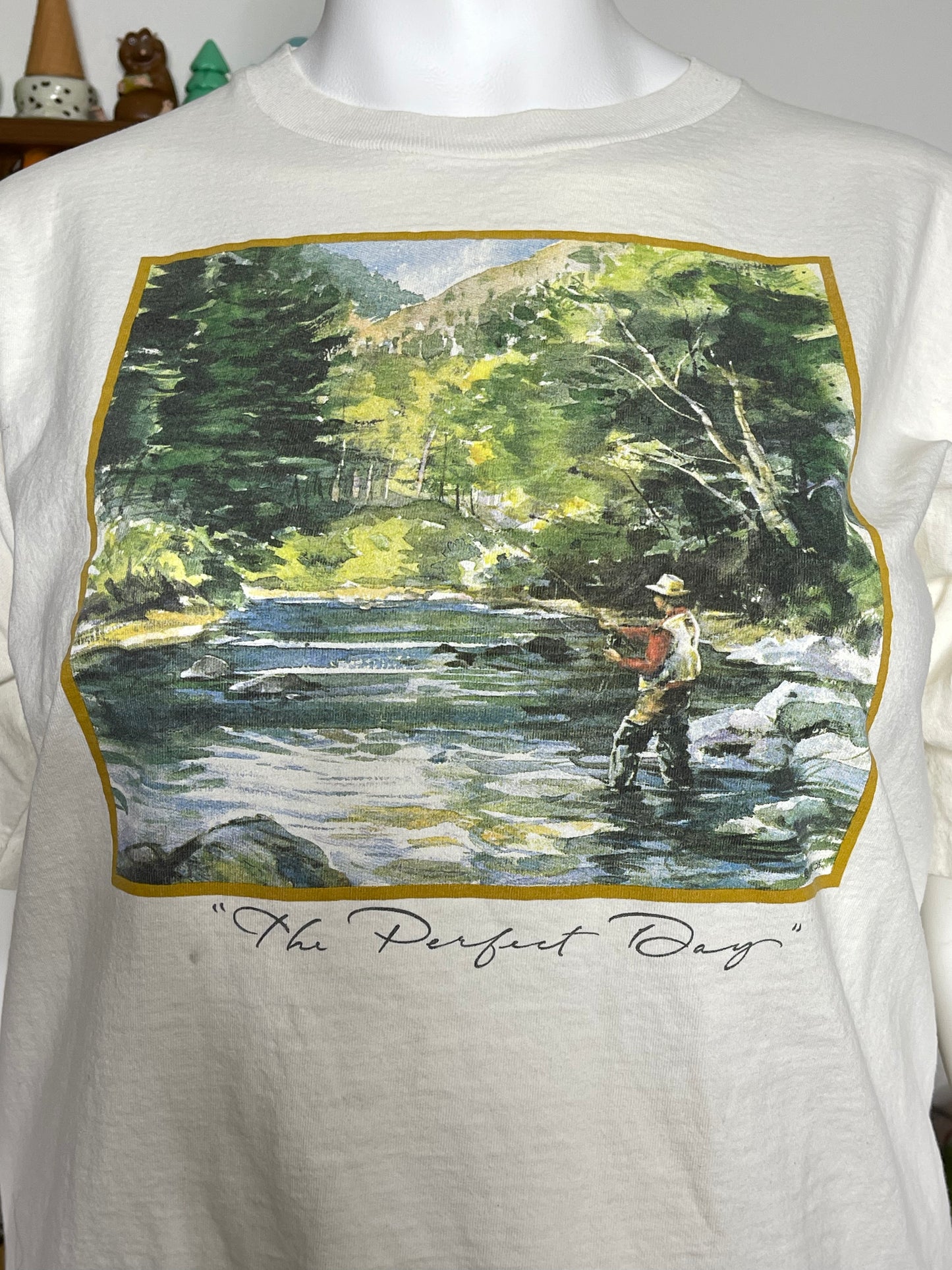 Vintage 90s " The Perfect Day" Fishing Art Graphic Tee Sz XL
