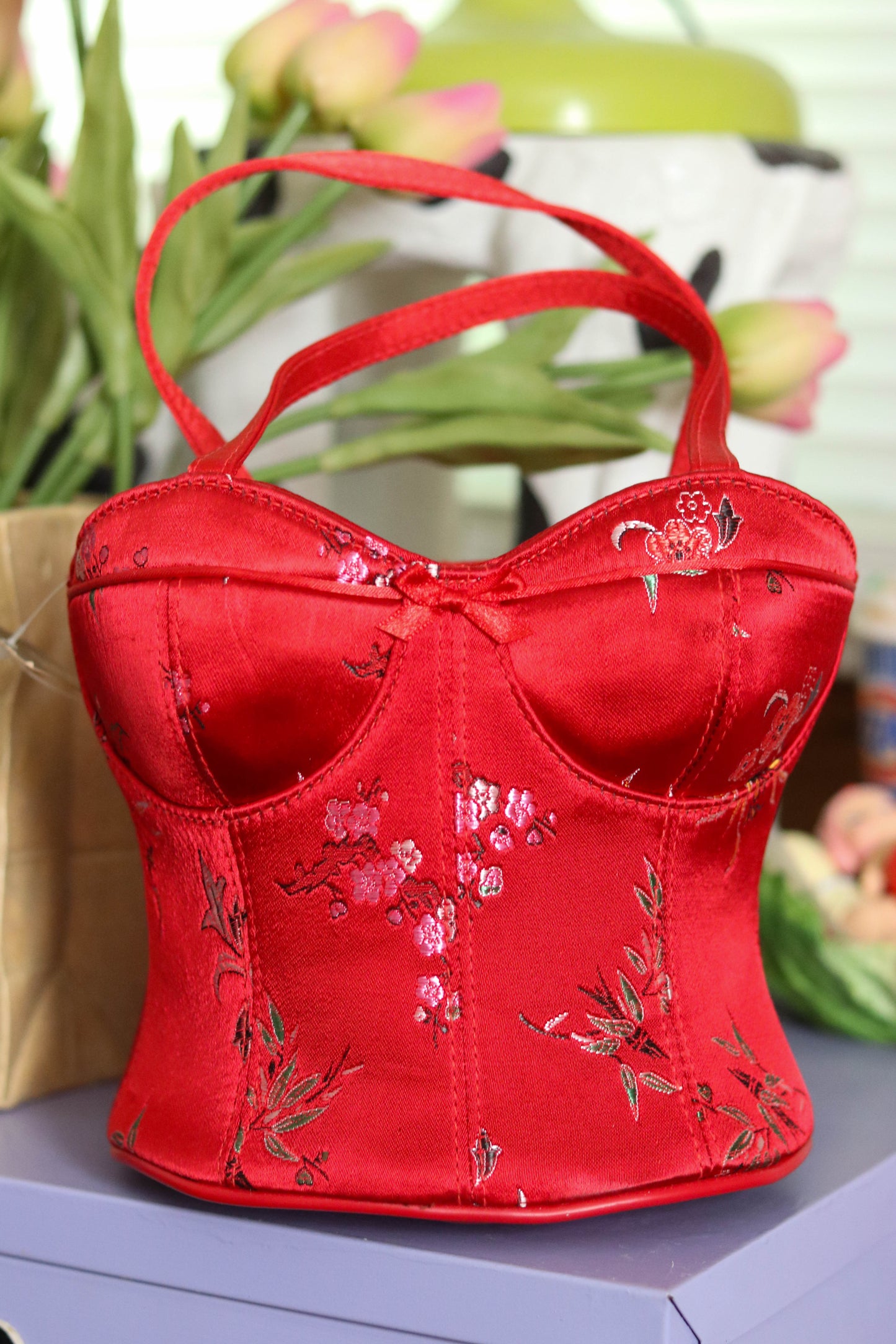 2000s Deadstock Red Floral Bustier Purse (E)