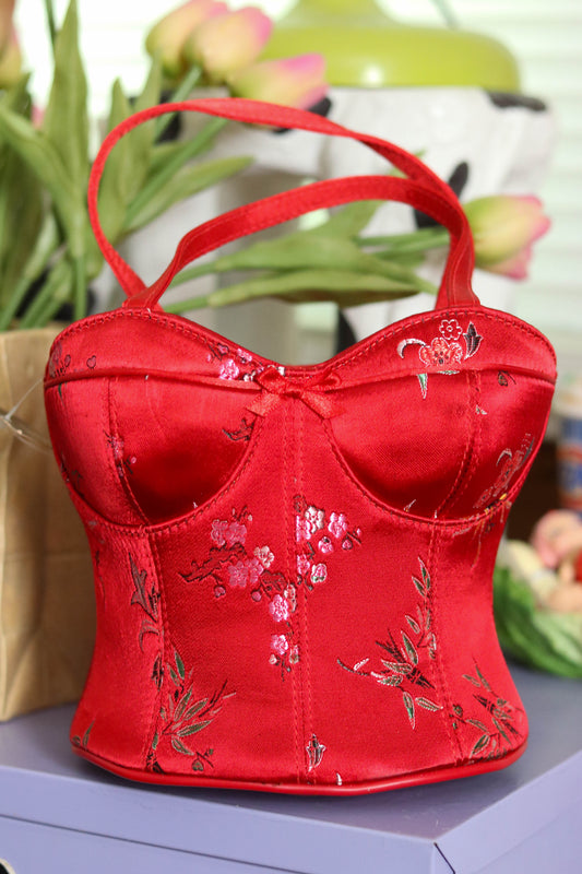 2000s Deadstock Red Floral Bustier Purse (E)