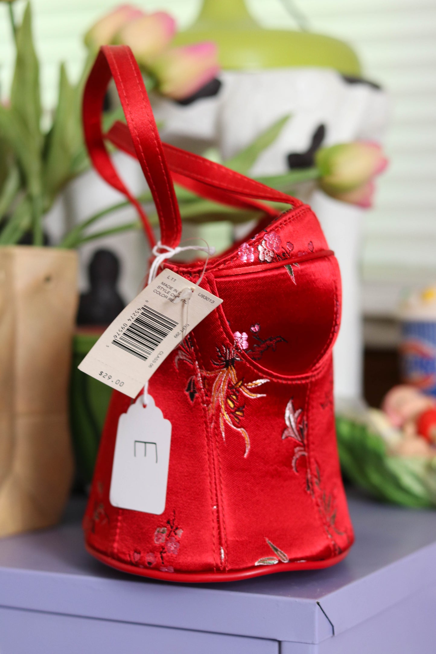 2000s Deadstock Red Floral Bustier Purse (E)