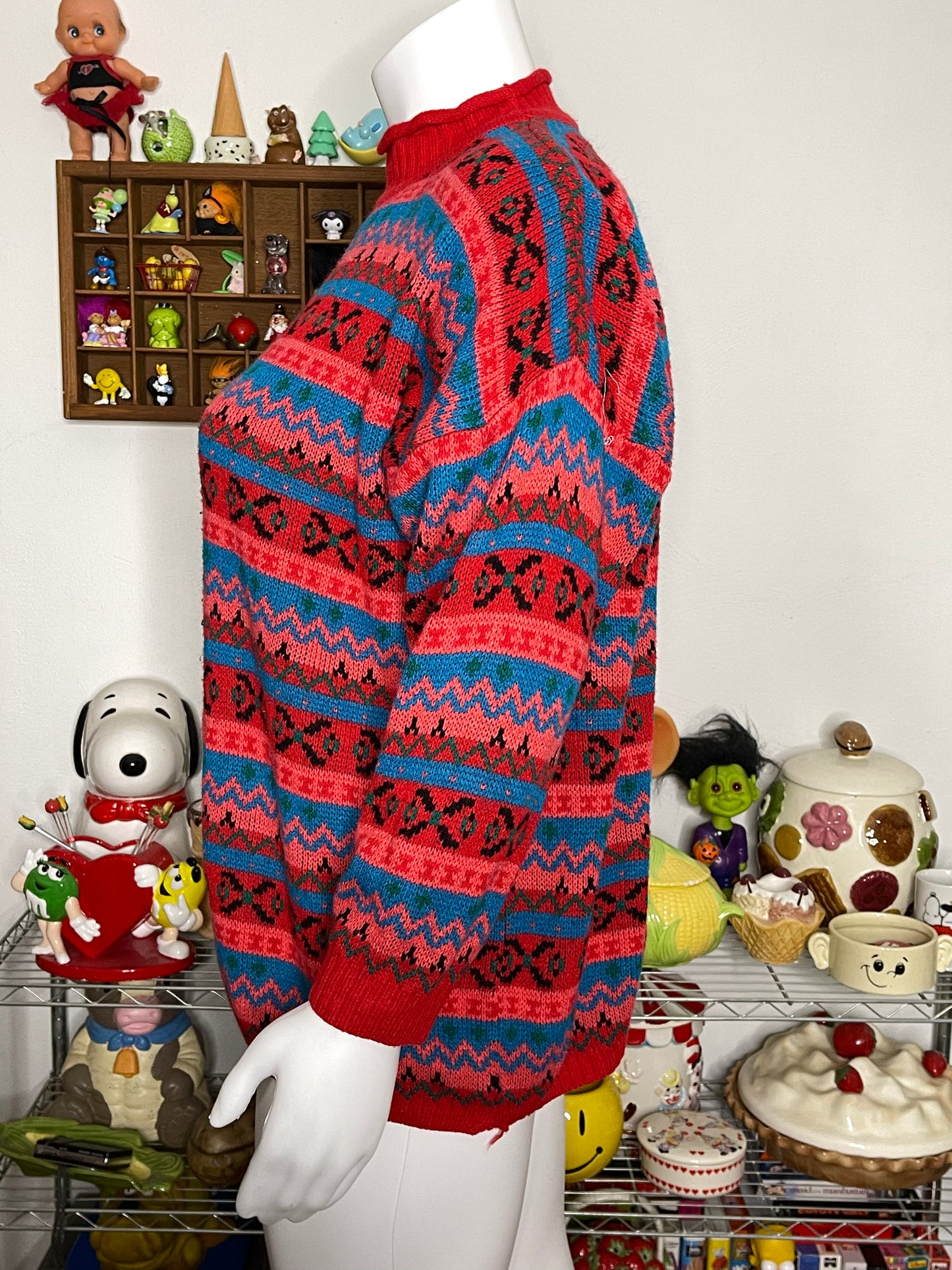 Vintage Colorful Retro Oversized  Mock Neck Knit Sweater Sz "One Size"