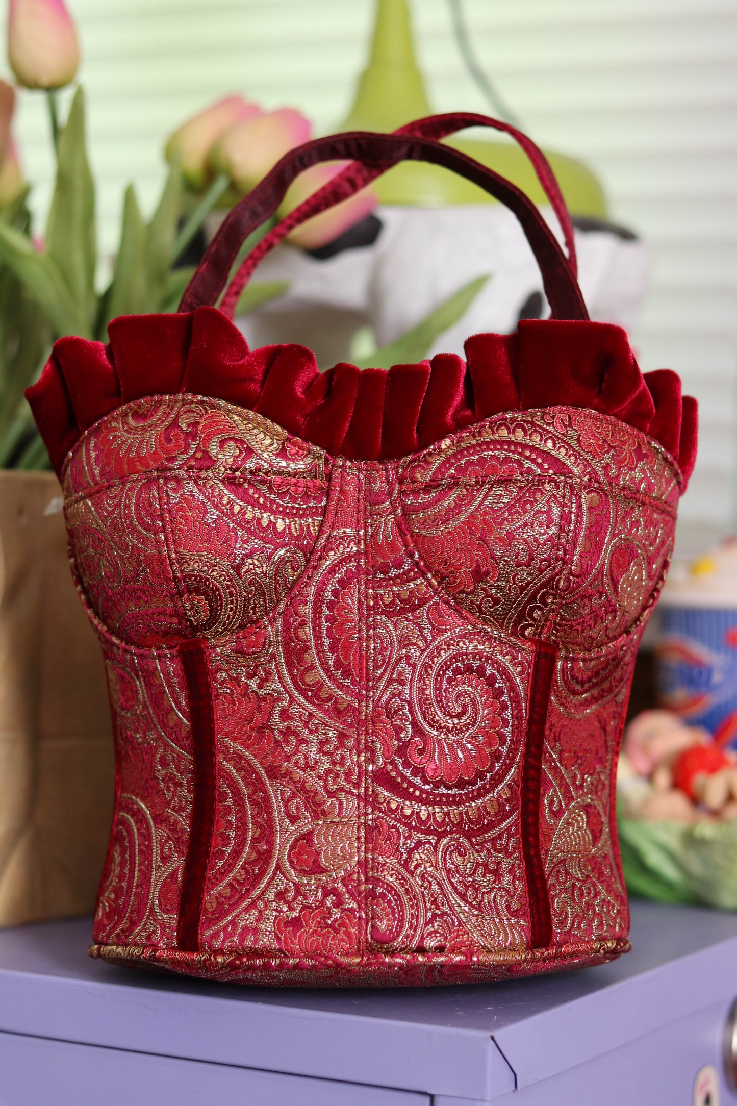 Y2K Deadstock Velvet Renaissance Style Bustier Corset Purse (F)