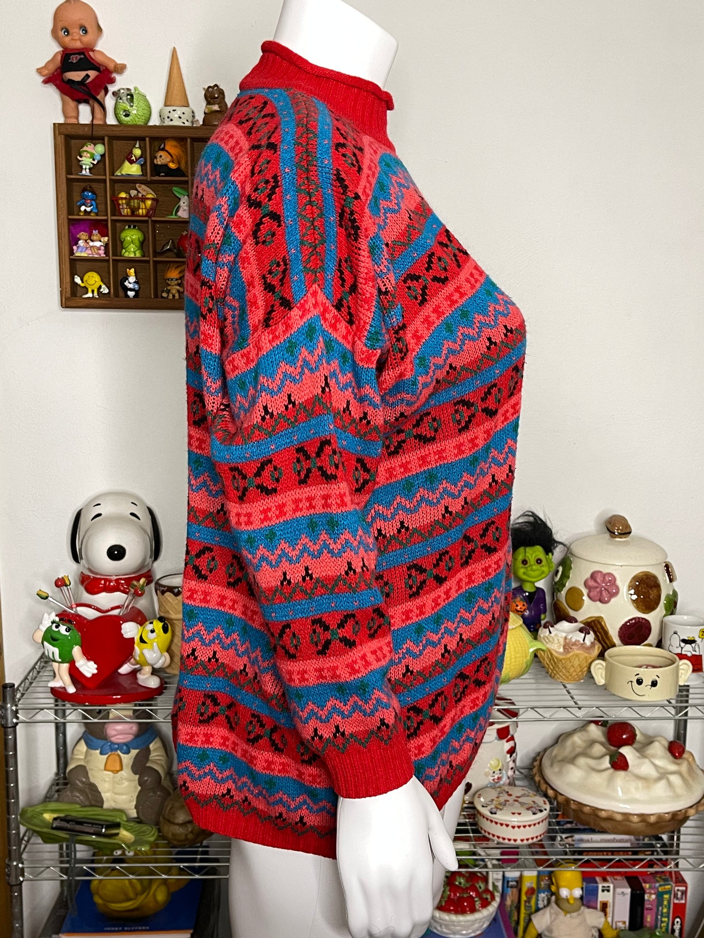 Vintage Colorful Retro Oversized  Mock Neck Knit Sweater Sz "One Size"