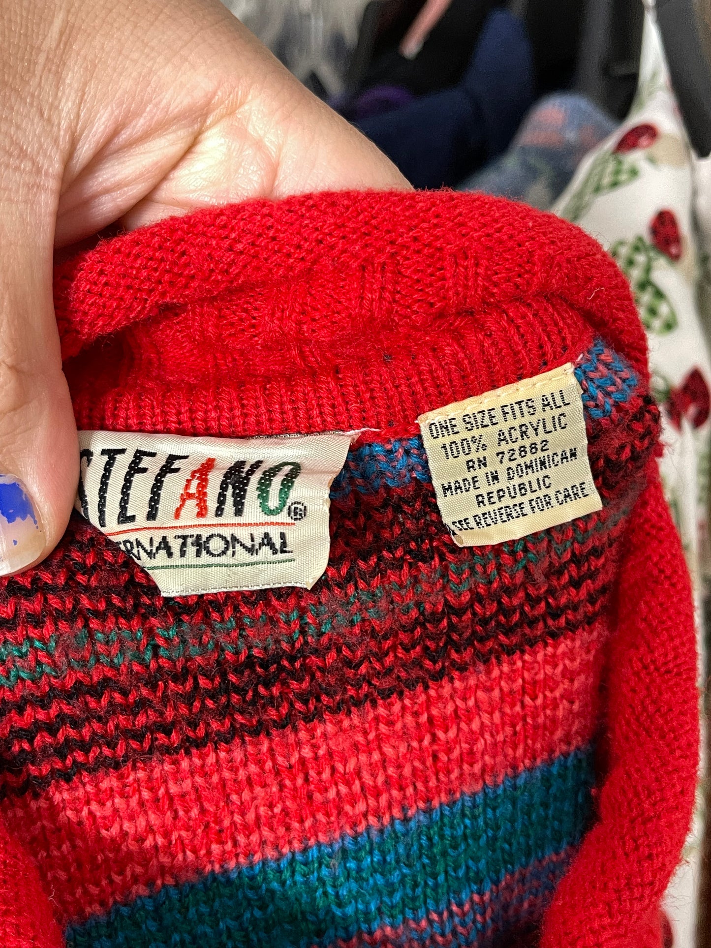 Vintage Colorful Retro Oversized  Mock Neck Knit Sweater Sz "One Size"