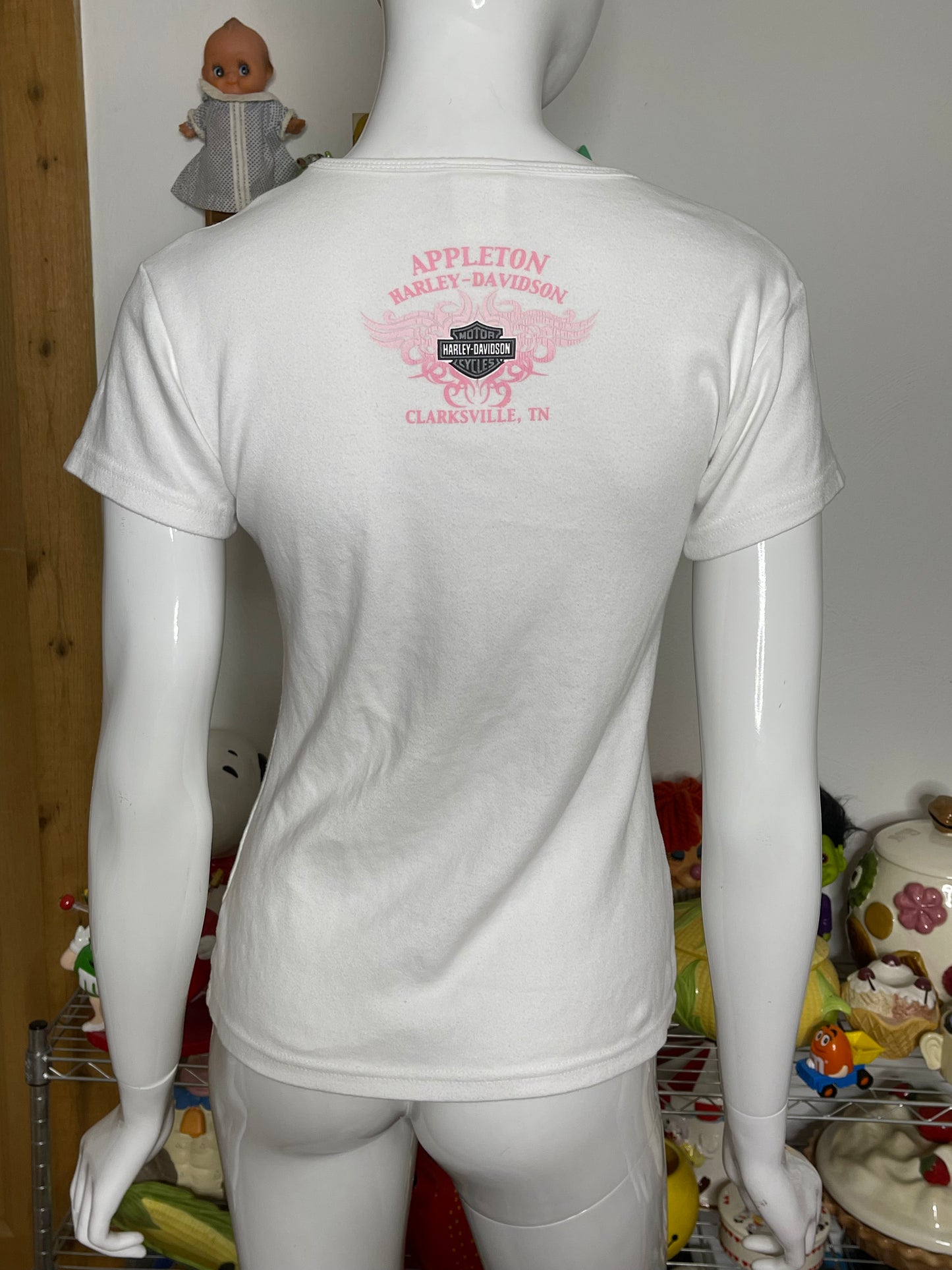 2000s Harley Davidson Cherub Heart Fitted Tee Sz M
