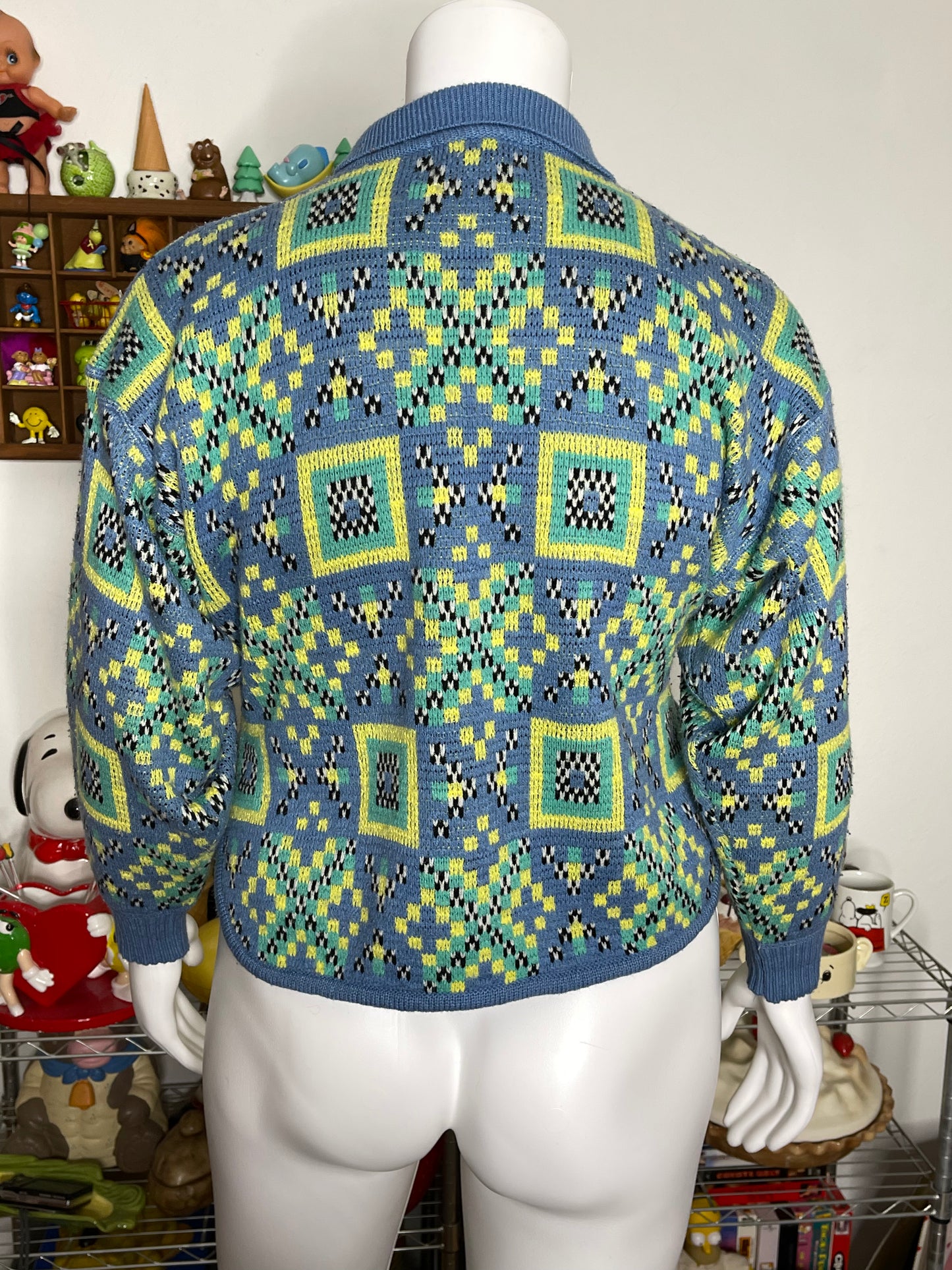 Vintage 90s Colorful Checkered Knit Semi Cropped Sweater Sz L