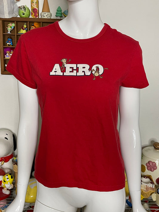 2000s Red Aero Sparkly Monkey Tee Sz M