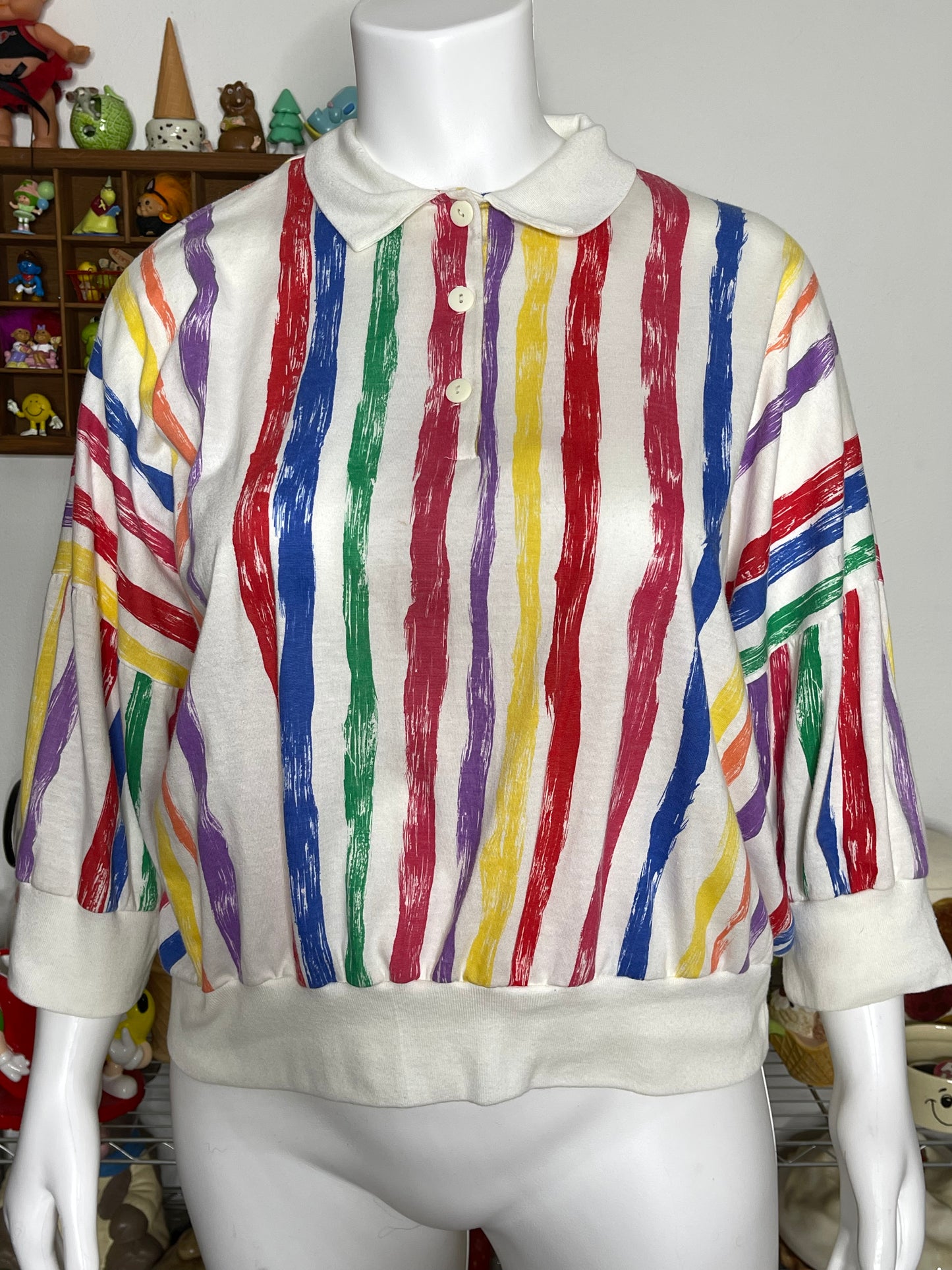 Vintage 90s Rainbow Painted Striped Collared Top Sz 2X/3X