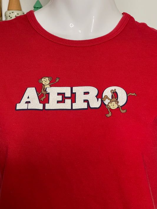 2000s Red Aero Sparkly Monkey Tee Sz M