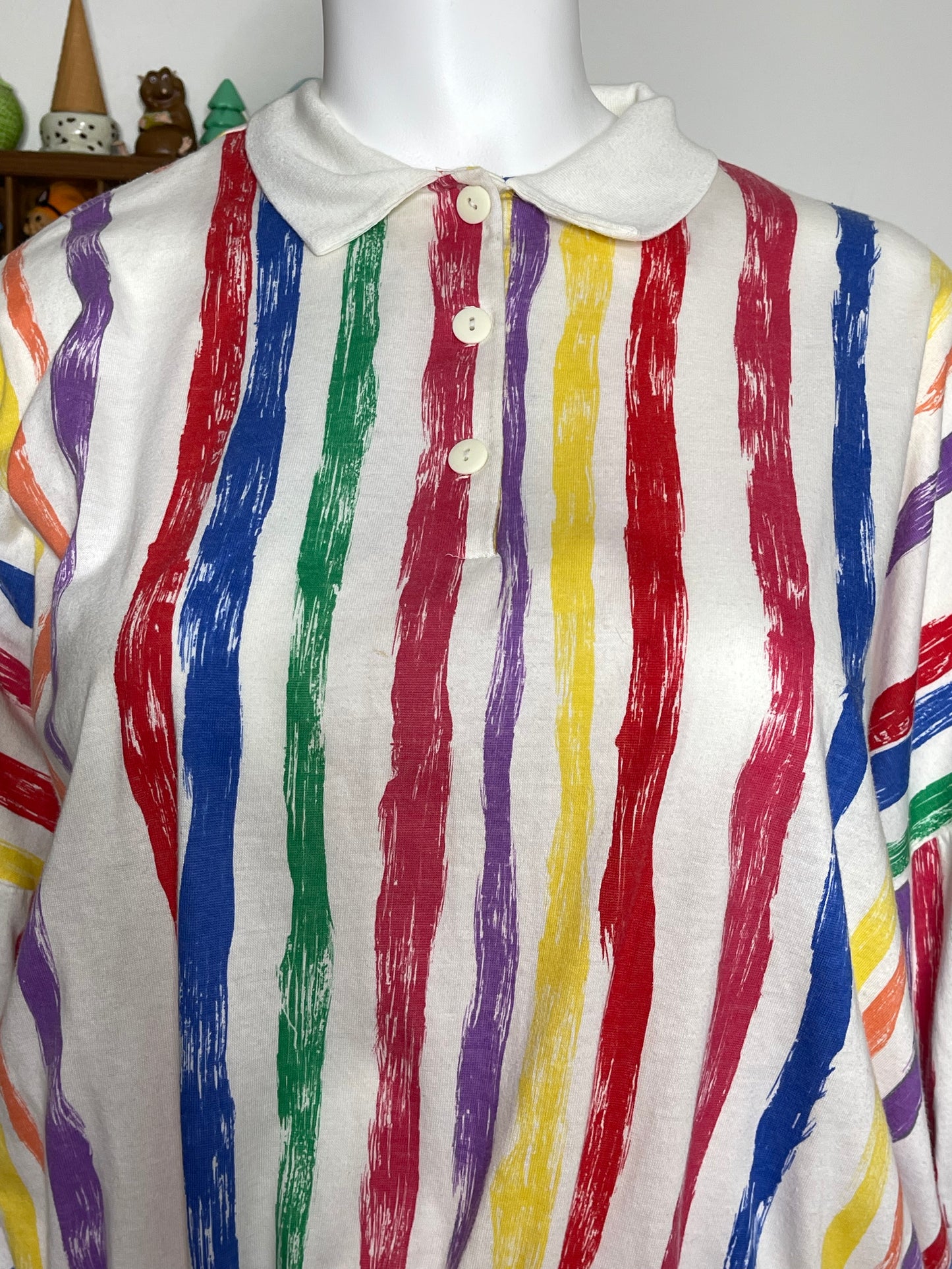 Vintage 90s Rainbow Painted Striped Collared Top Sz 2X/3X
