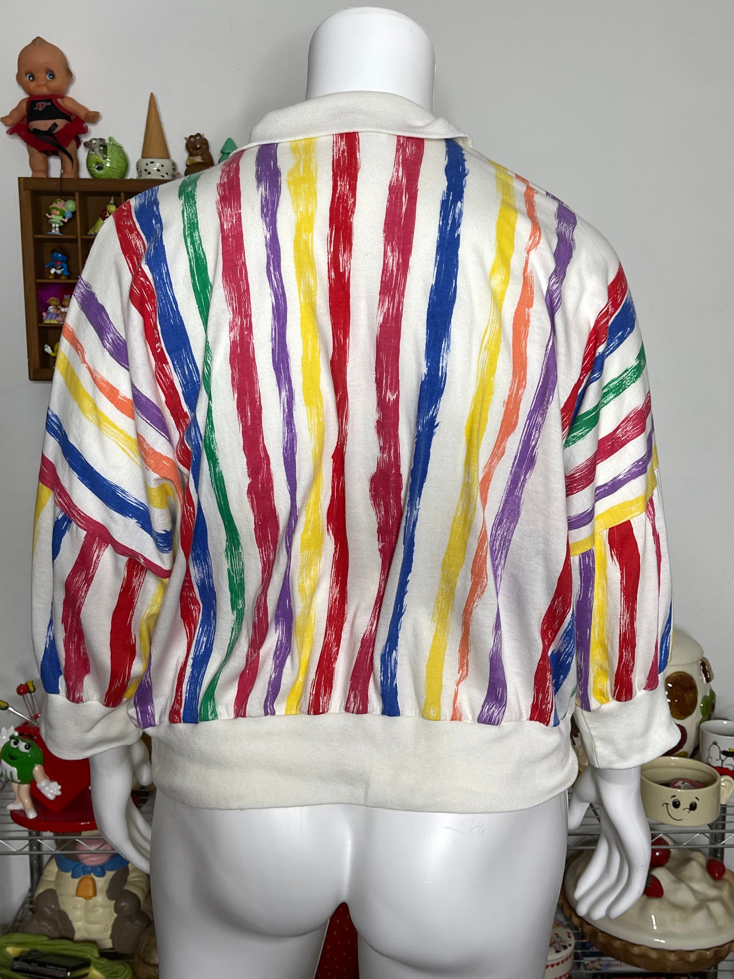 Vintage 90s Rainbow Painted Striped Collared Top Sz 2X/3X