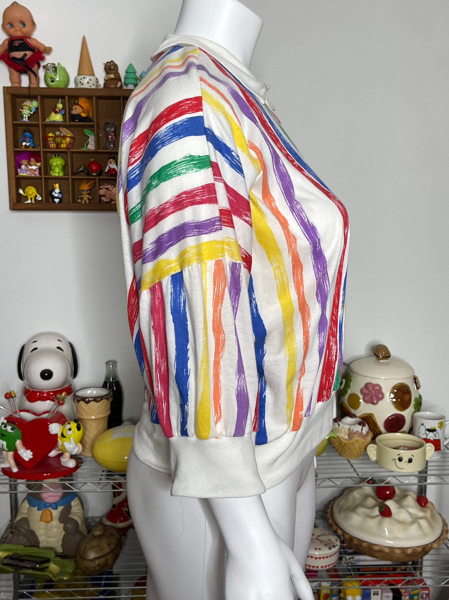 Vintage 90s Rainbow Painted Striped Collared Top Sz 2X/3X