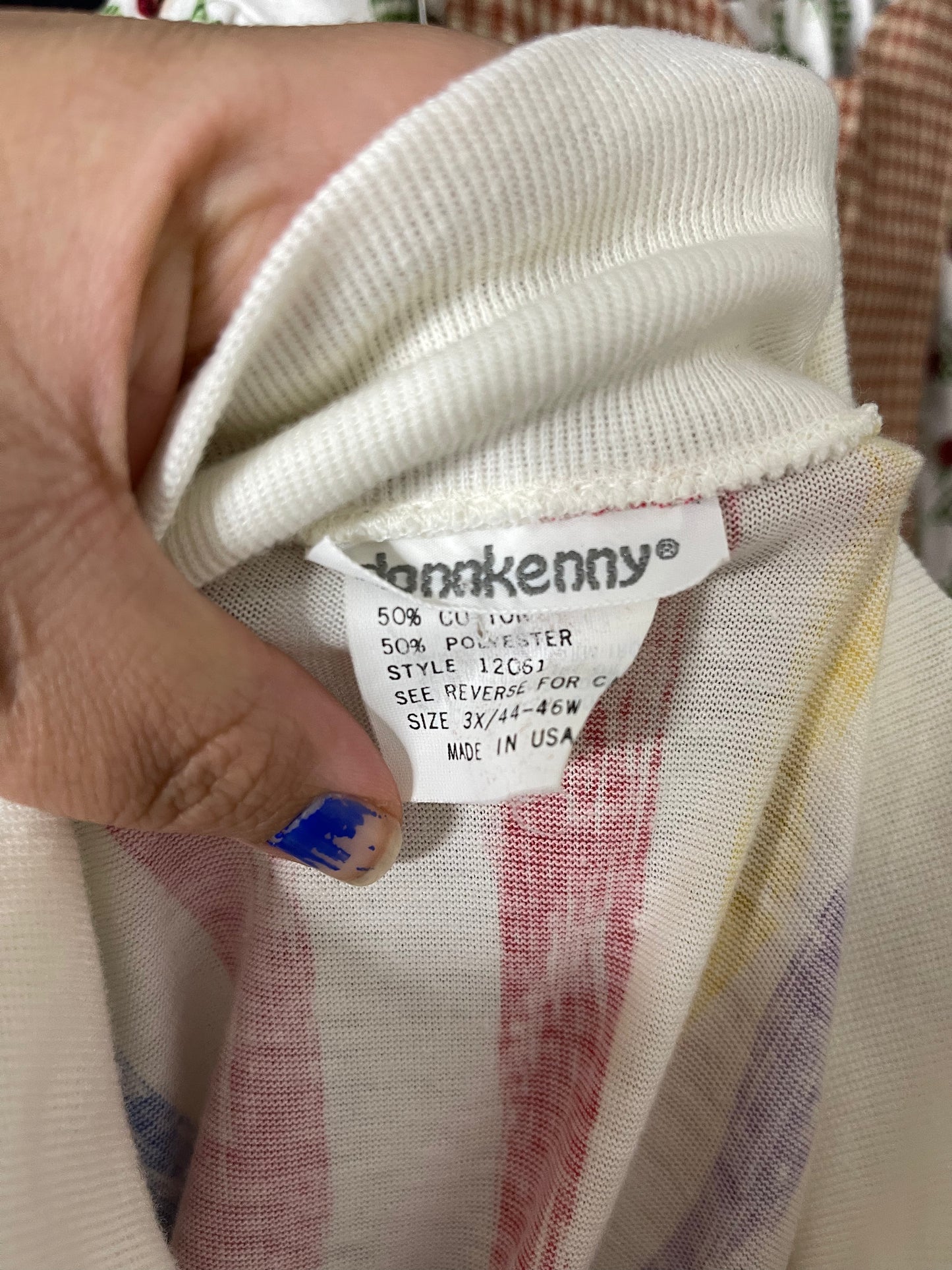 Vintage 90s Rainbow Painted Striped Collared Top Sz 2X/3X