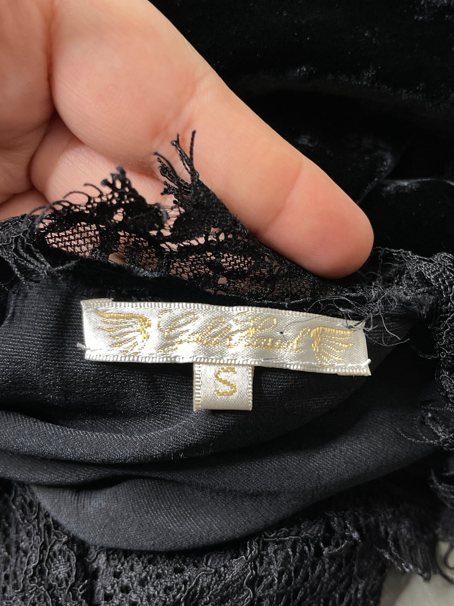 Black Crushed Velvet & Lace Silk Top Sz S/L