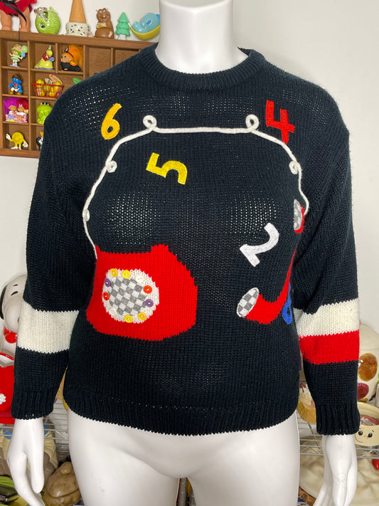 Vintage Funky Telephone Knit Sweater Sz M/L