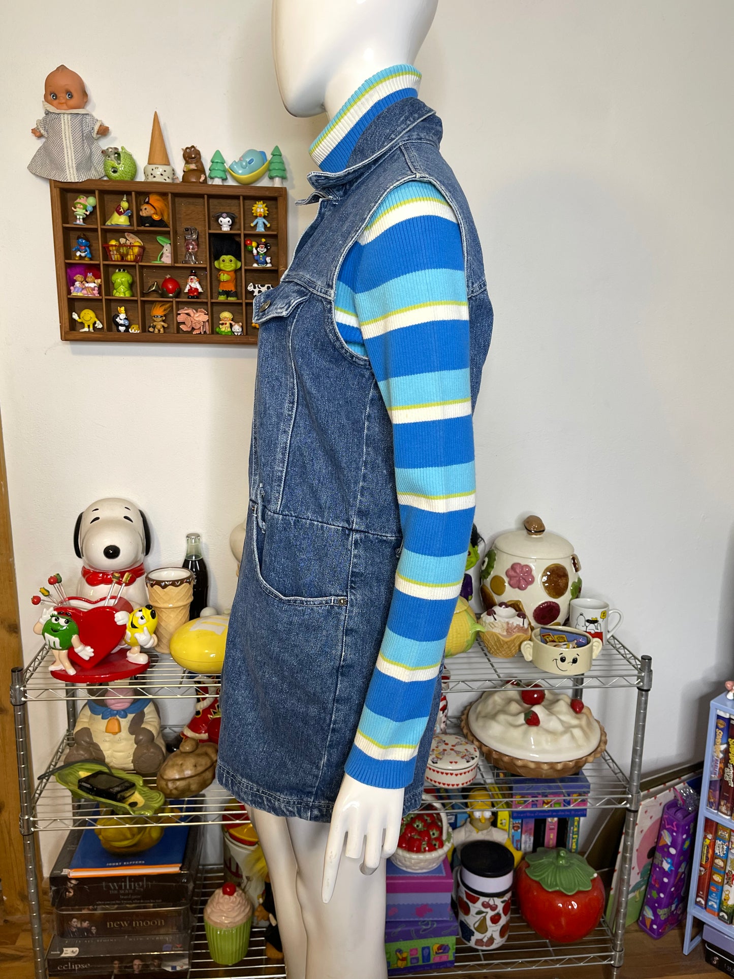 Vintage 90s Retro Denim Collared Vest Style Romper Sz M