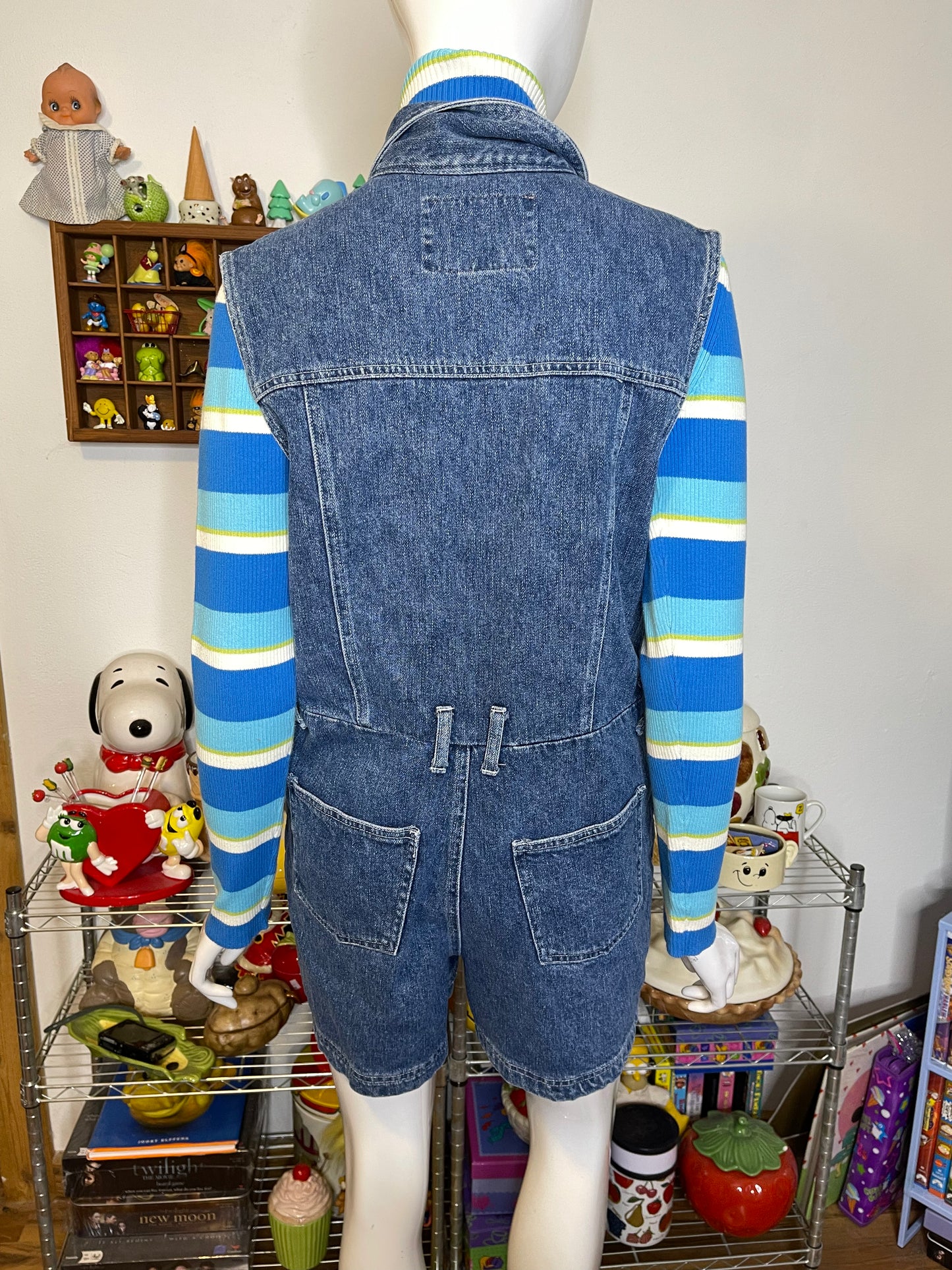 Vintage 90s Retro Denim Collared Vest Style Romper Sz M