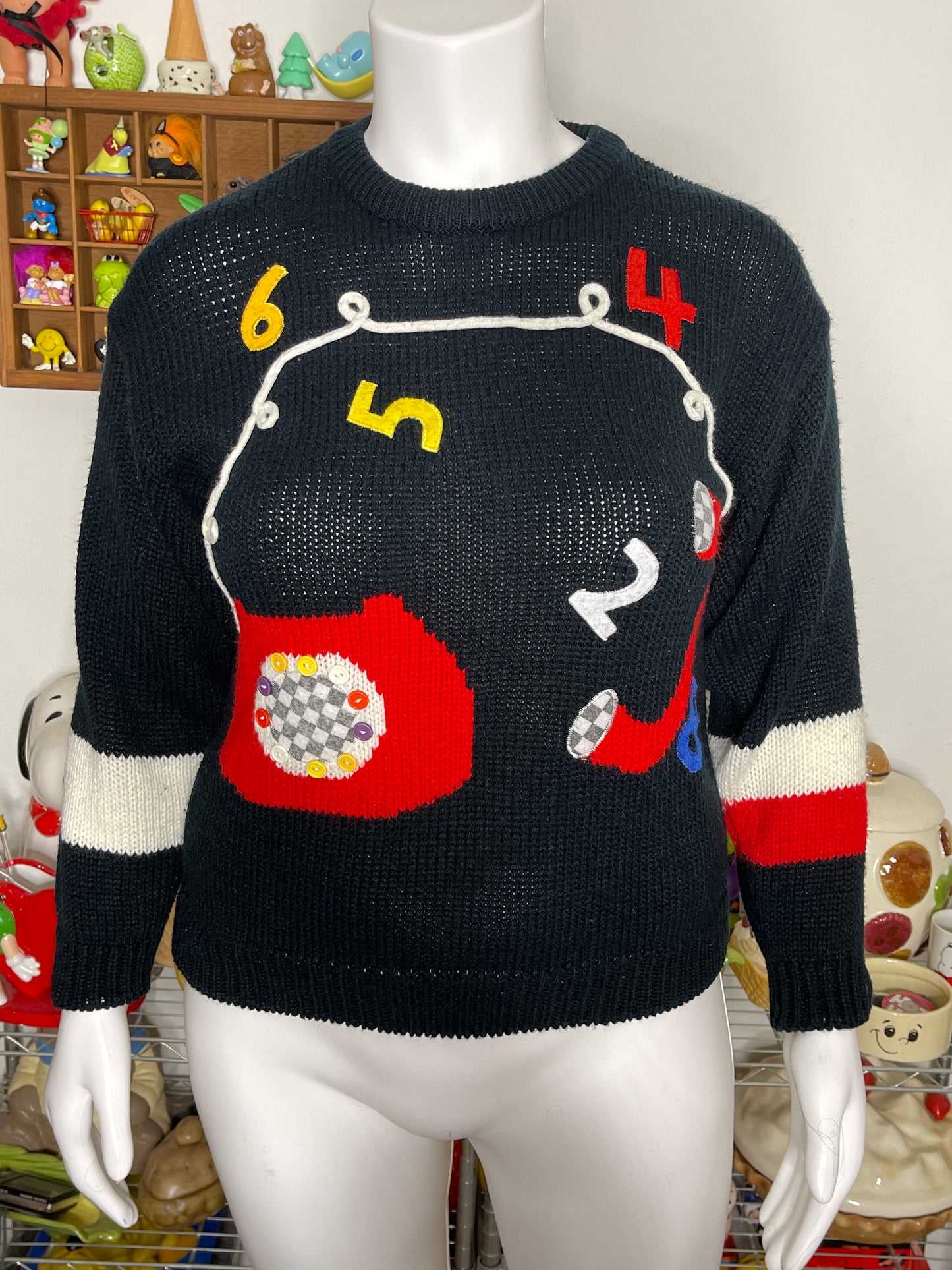 Vintage Funky Telephone Knit Sweater Sz M/L